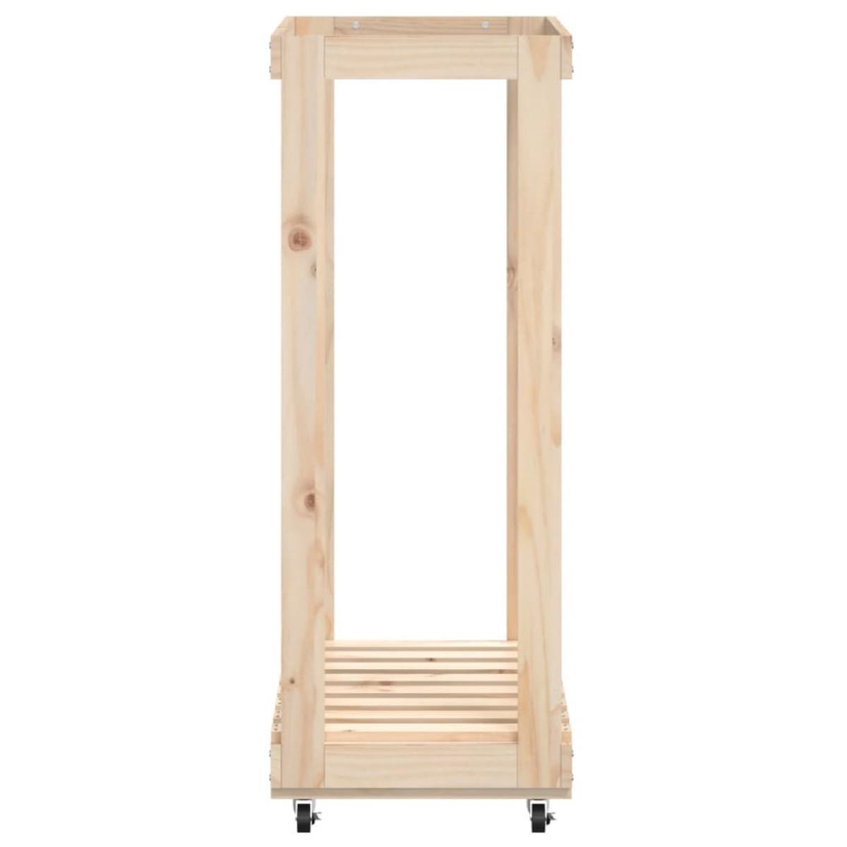 Leñero con ruedas madera maciza de pino 76,5x40x108 cm