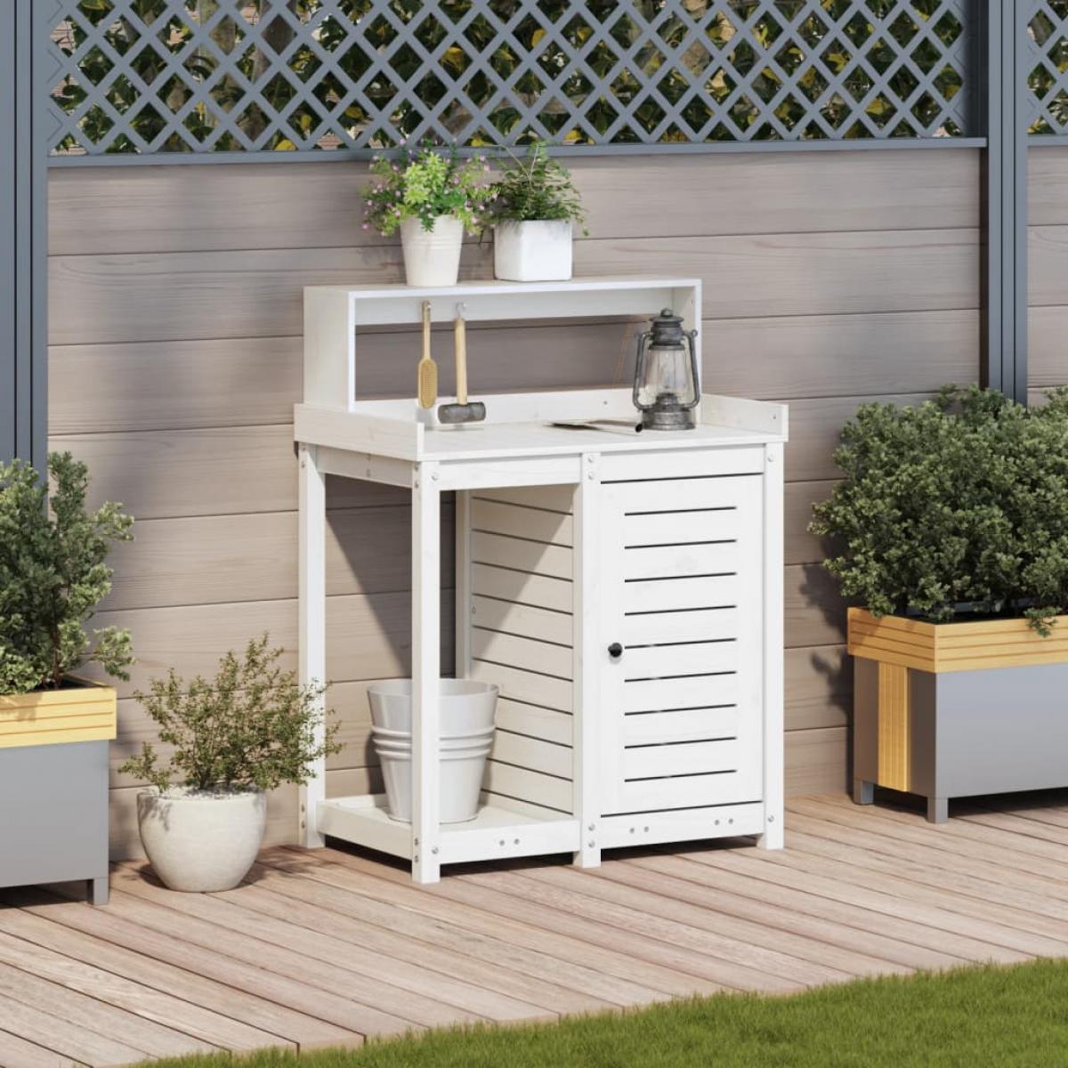 Mesa plantación con estantes madera pino blanco 82,5x50x109,5cm