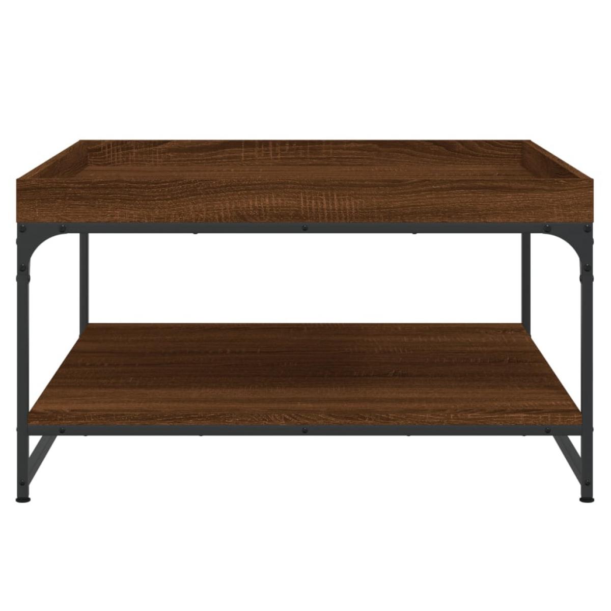 Mesa centro madera ingeniería y hierro roble marrón 80x80x45 cm