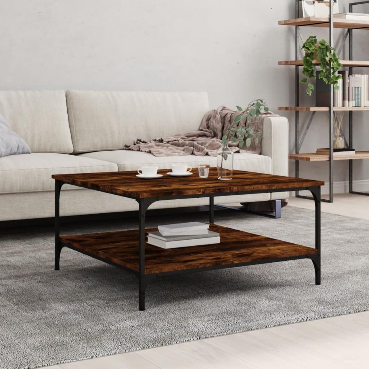 Mesa de centro madera de ingeniería roble ahumado 80x80x40 cm