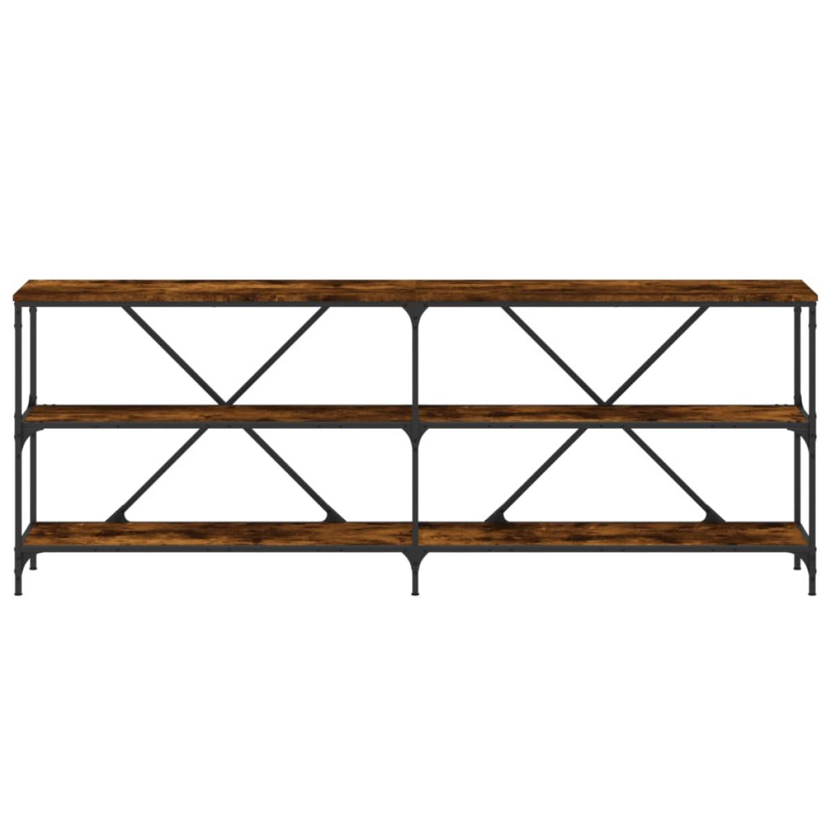 Mesa consola hierro madera ingeniería roble ahumado 200x30x75cm