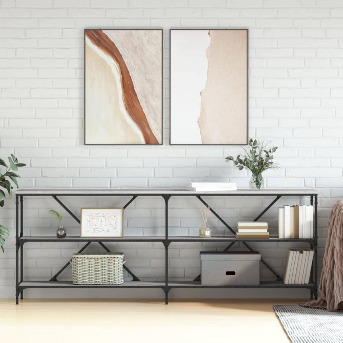 Mesa consola hierro y madera ingeniería gris Sonoma 200x30x75cm