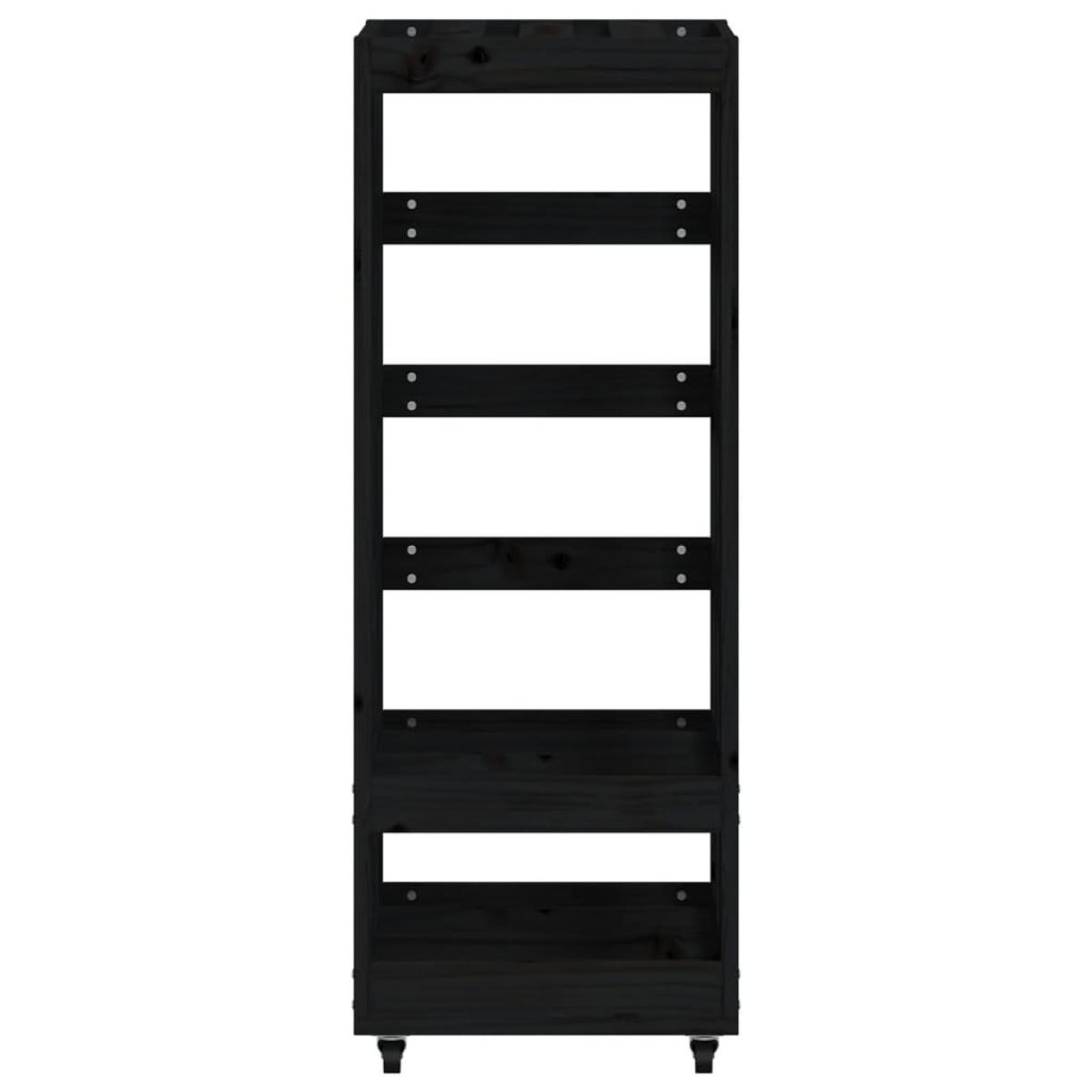 Leñero con ruedas madera maciza de pino negro 40x49x110 cm