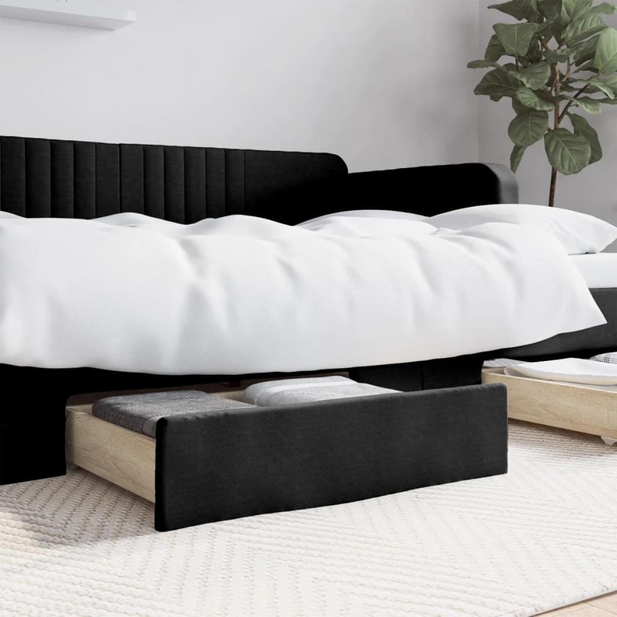 Cajones de cama 2 uds madera ingeniería y cuero sintético negro