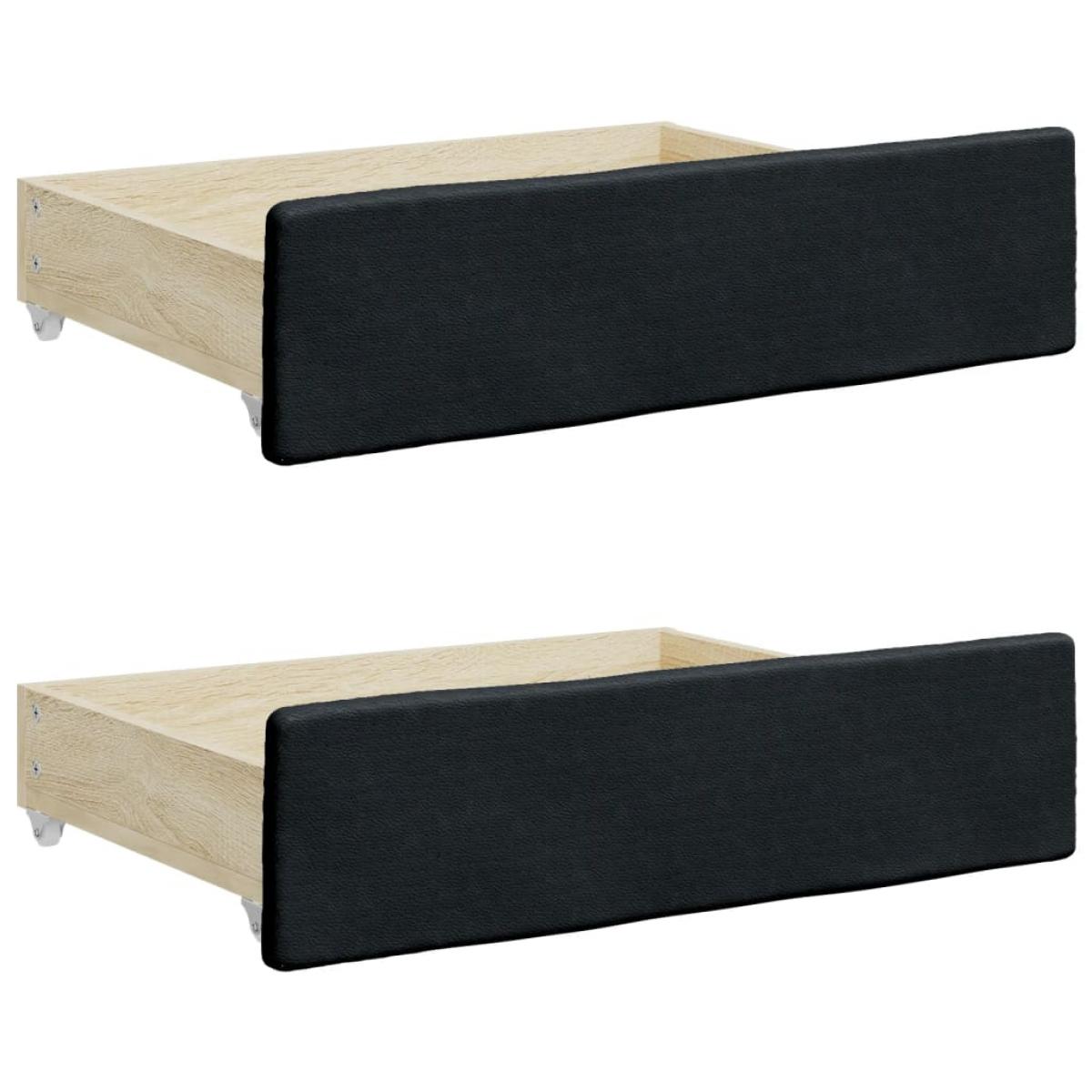 Cajones de cama 2 uds madera ingeniería y cuero sintético negro