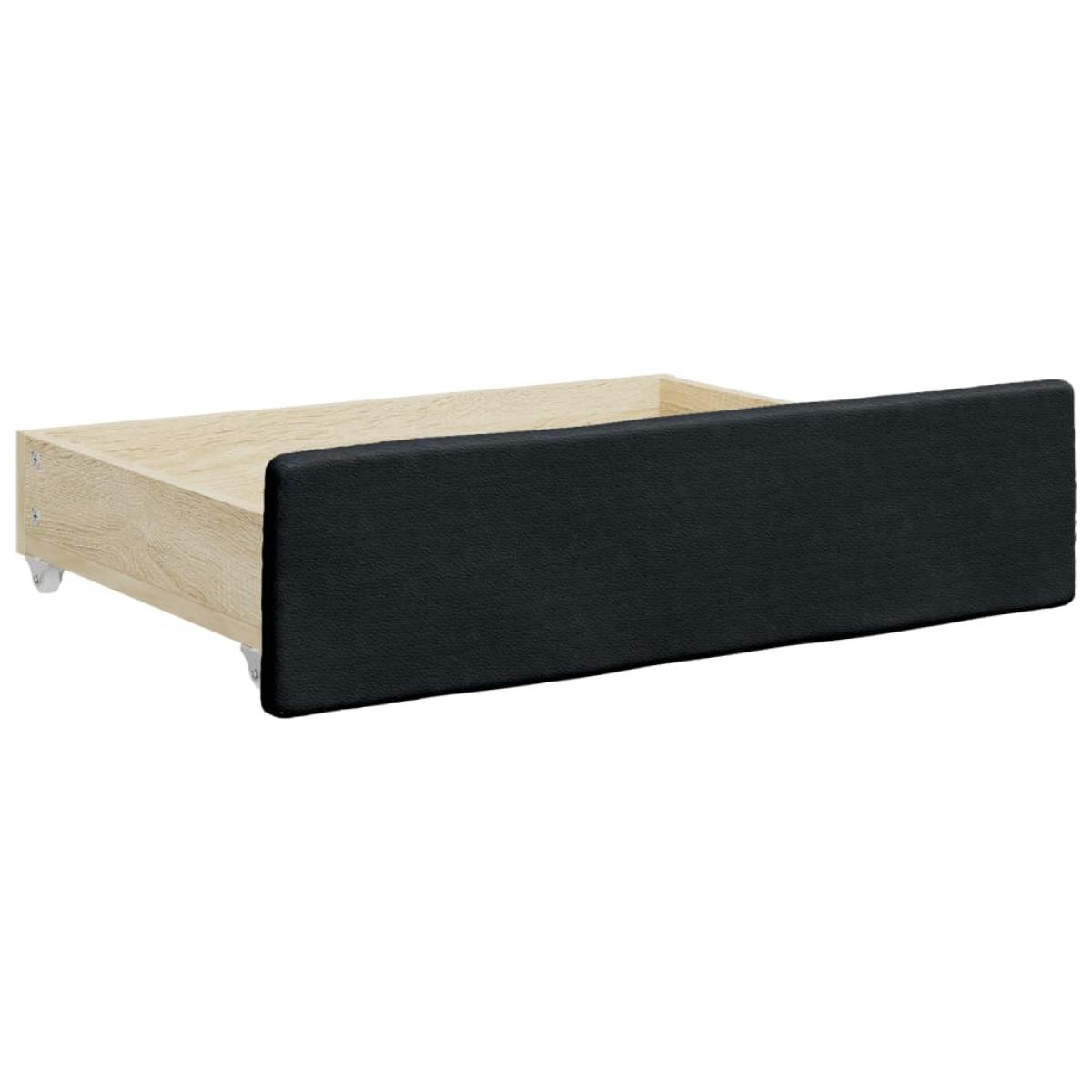 Cajones de cama 2 uds madera ingeniería y cuero sintético negro