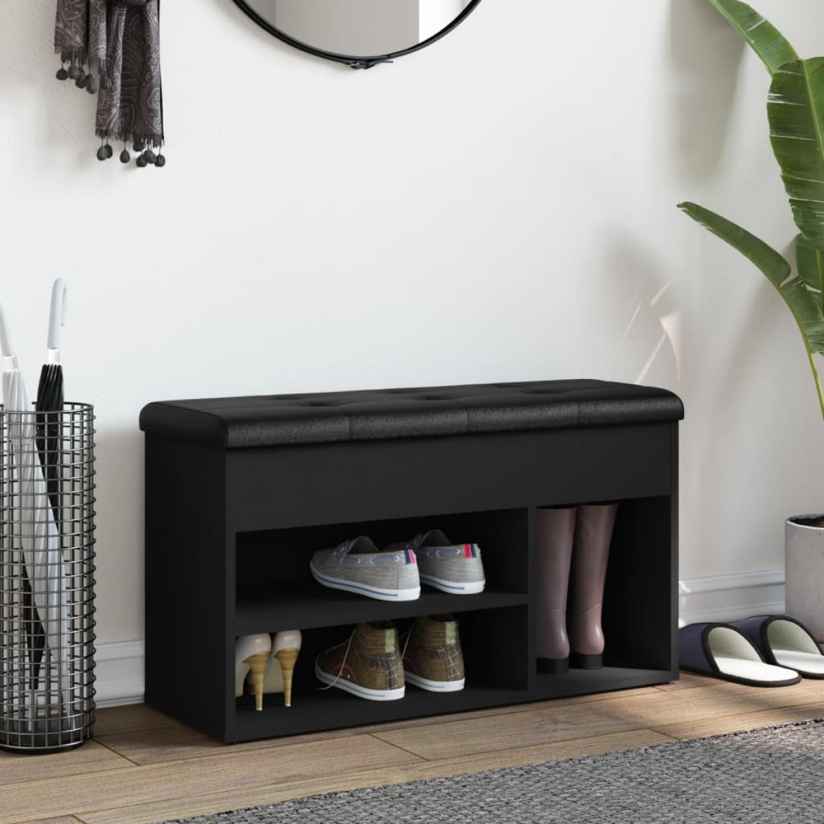 Banco zapatero madera de ingeniería negro 82x32x45,5 cm