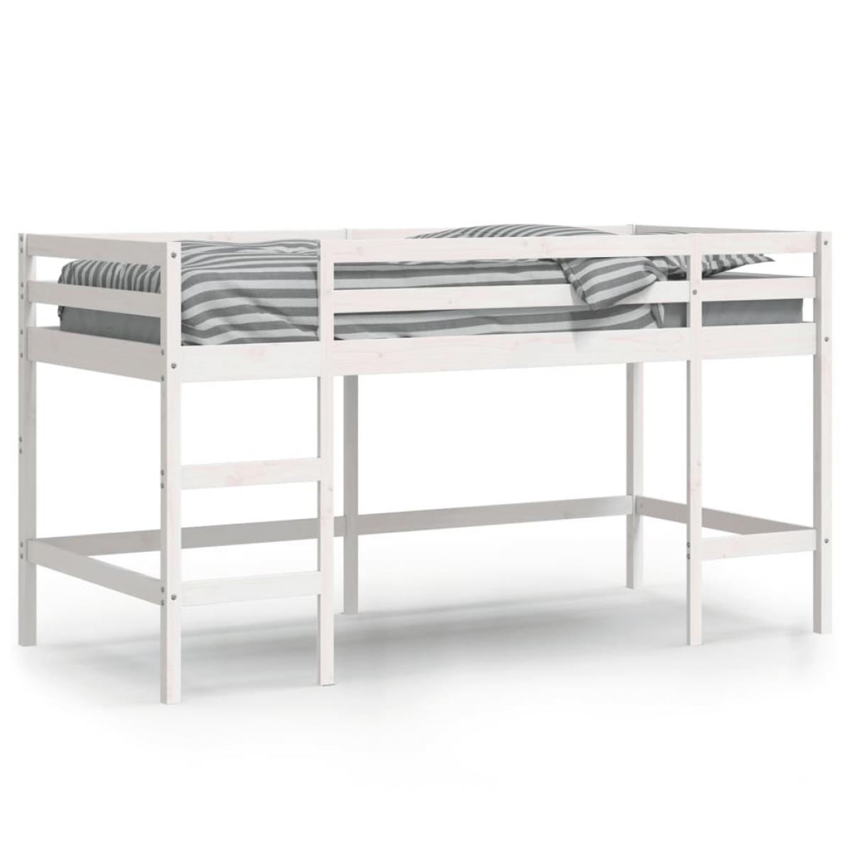 Cama alta de niños escalera madera maciza pino blanco 90x200 cm