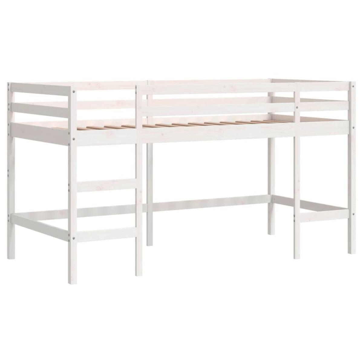Cama alta de niños escalera madera maciza pino blanco 90x200 cm