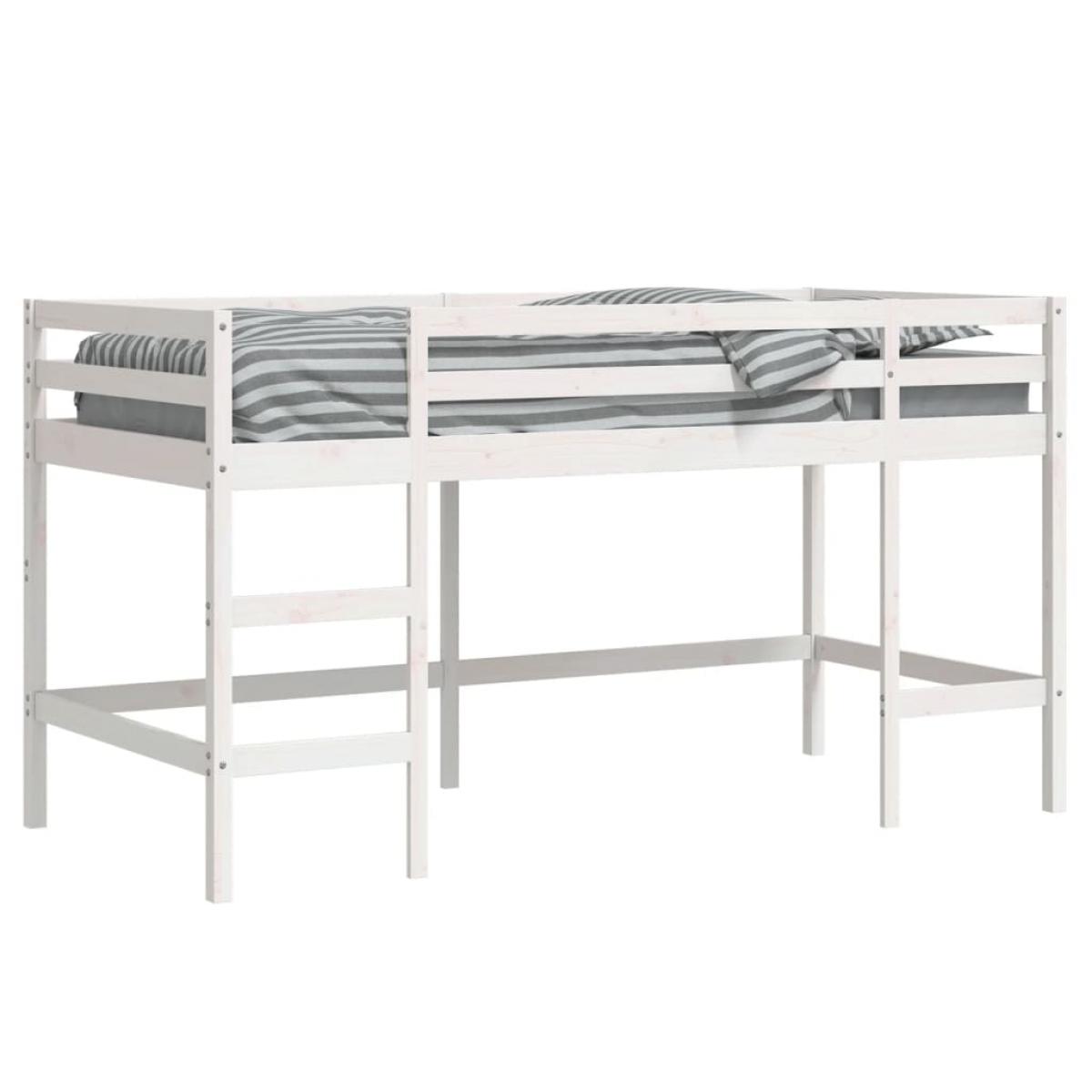 Cama alta de niños escalera madera maciza pino blanco 90x200 cm