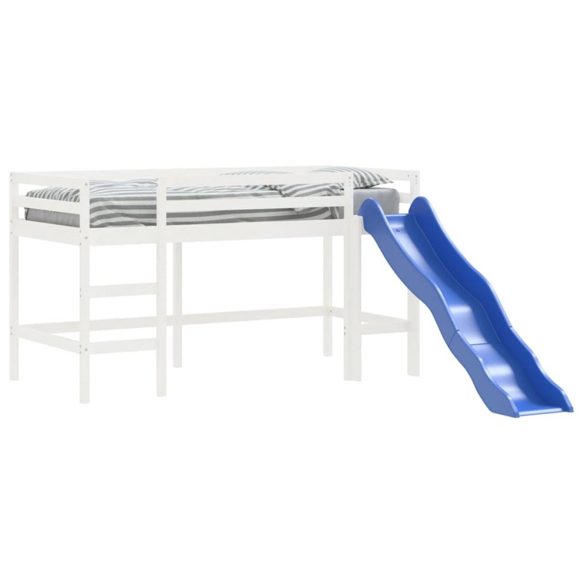 Cama alta de niños con tobogán madera maciza blanca 90x200 cm