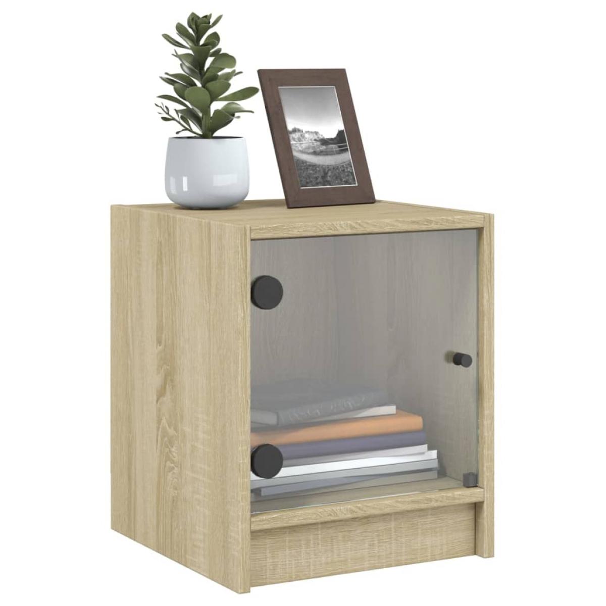 Mesitas noche con puertas vidrio 2 uds roble Sonoma 35x37x42 cm