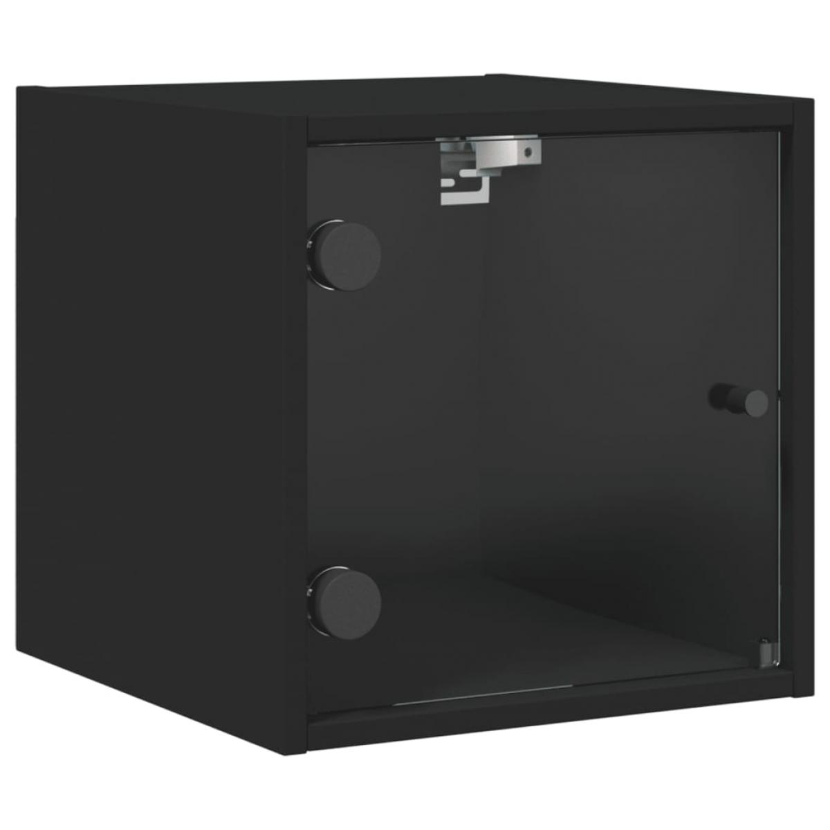 Mesita de noche con puerta de vidrio negro 35x37x35 cm