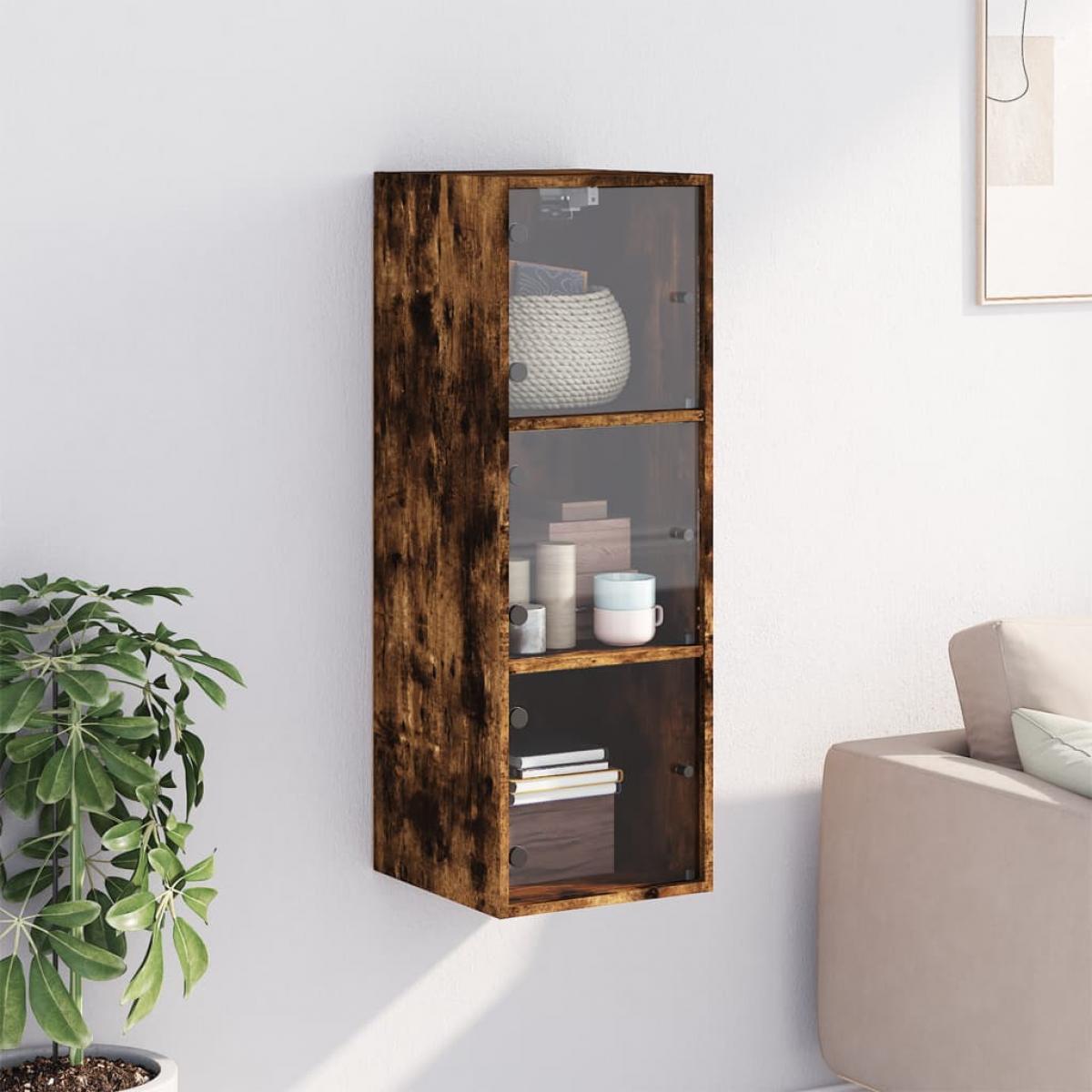 Mueble de pared puertas de vidrio roble ahumado 35x37x100 cm