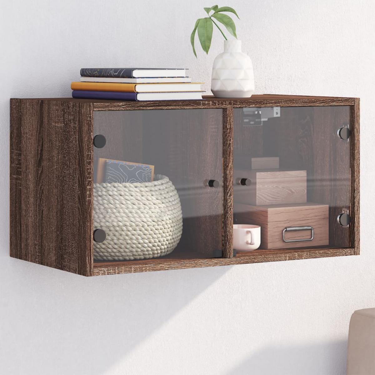 Mueble de pared puertas de vidrio marrón roble 68,5x37x35 cm