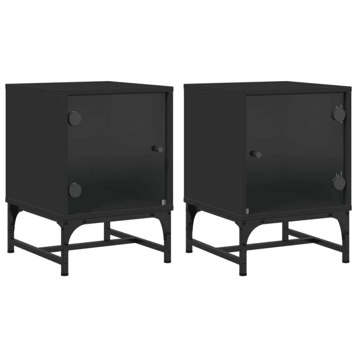 Mesitas de noche con puertas de vidrio 2 uds negro 35x37x50 cm