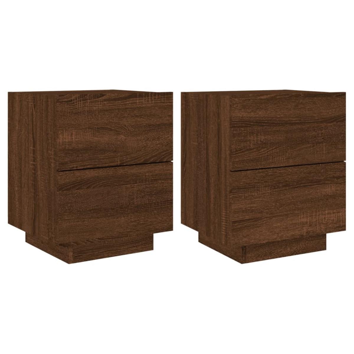 Mesitas de noche luces LED 2 uds madera ingeniería roble marrón