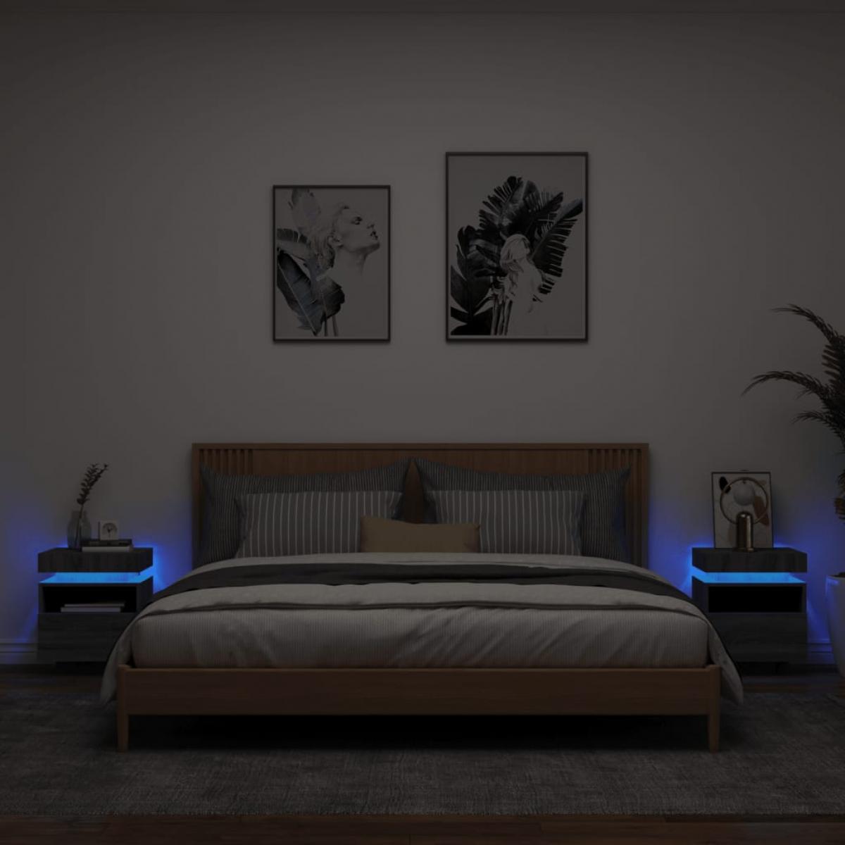 Mesitas de noche con luces LED 2 uds gris Sonoma 40x39x48,5 cm