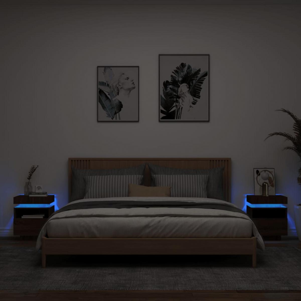 Mesitas de noche con luces LED 2 uds marrón roble 40x39x48,5cm