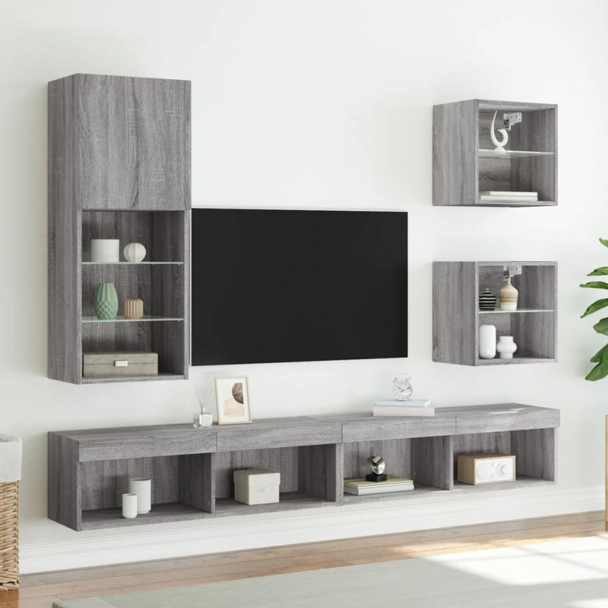 Mueble para TV con luces LED gris Sonoma 40,5x30x102 cm