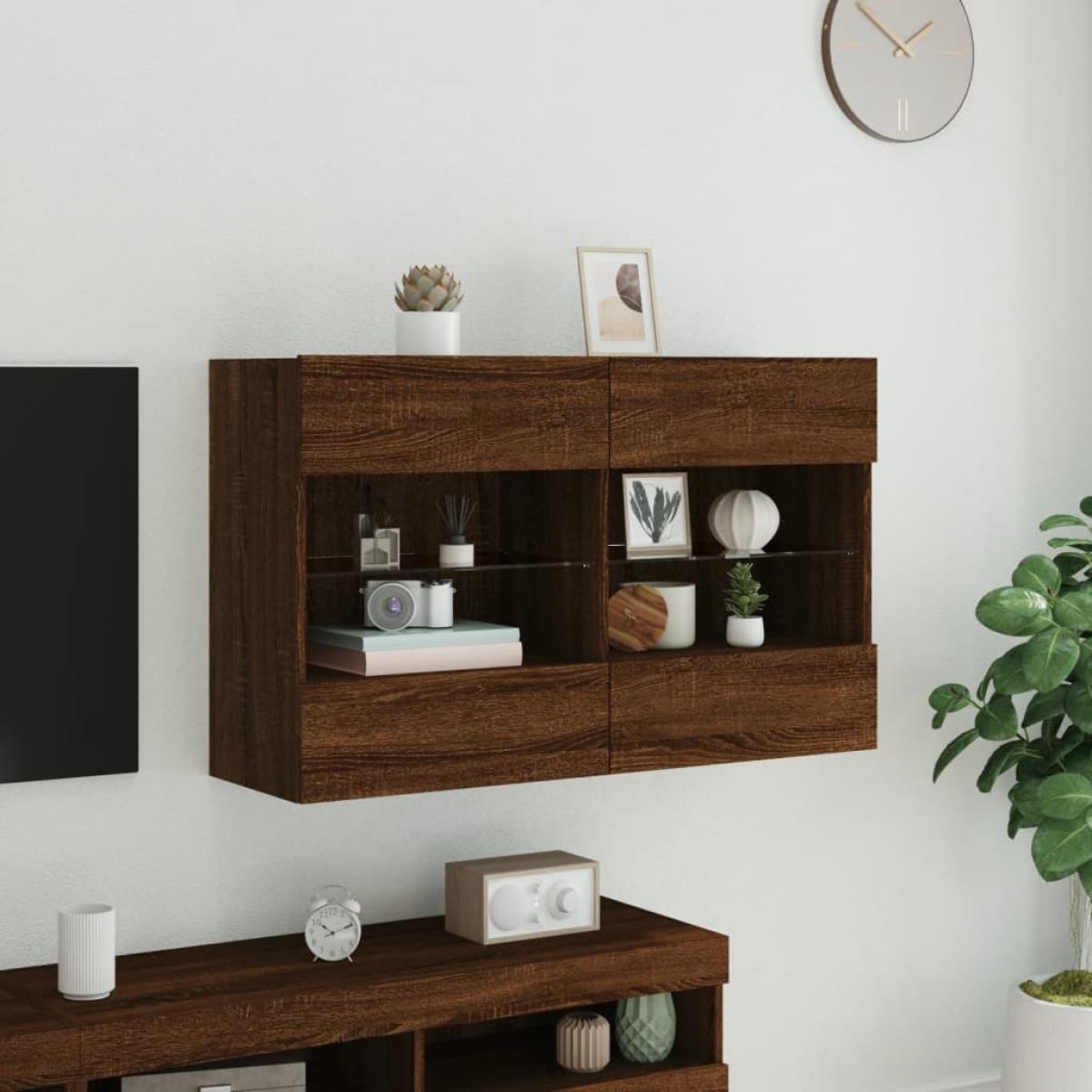 Mueble TV de pared con luces LED roble marrón 98,5x30x60,5 cm