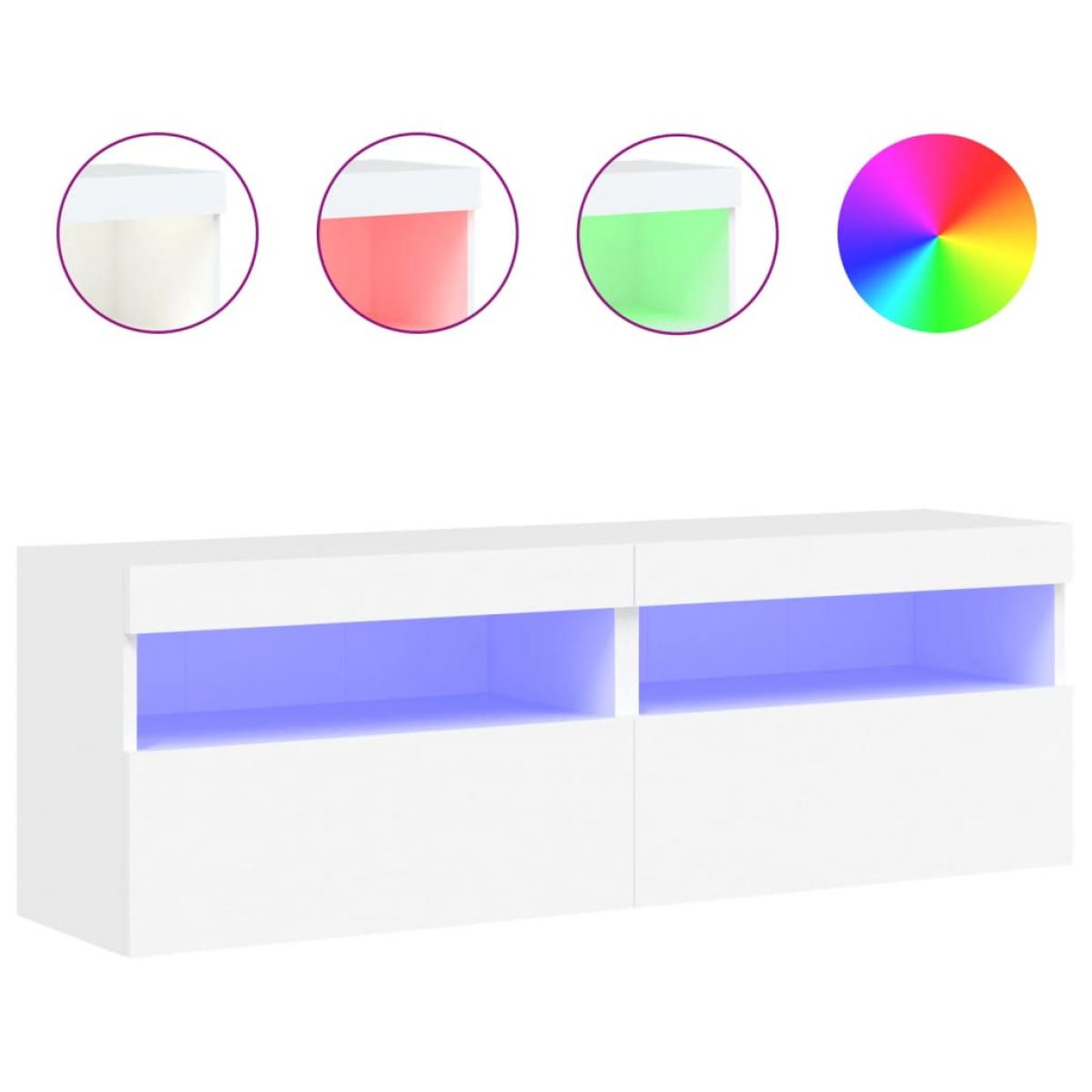 Muebles de TV de pared con luces LED 2 uds blanco 60x30x40 cm