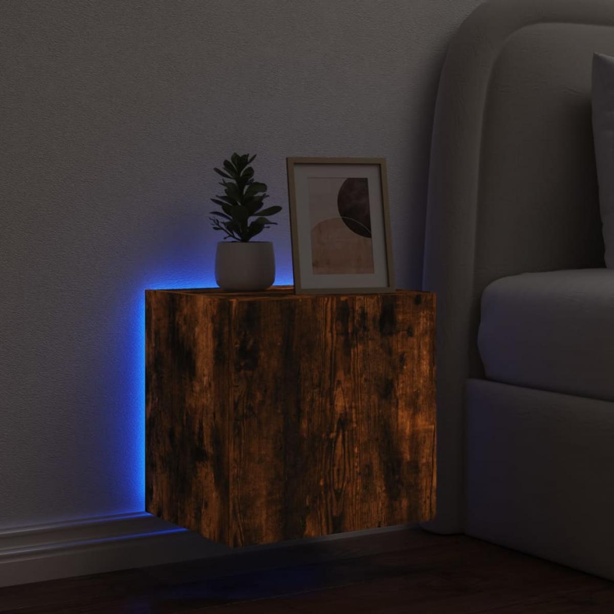 Mueble de TV de pared con luces LED roble ahumado 40,5x35x40 cm