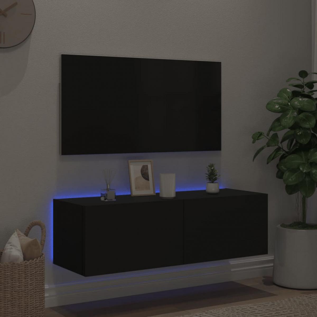 Mueble de TV de pared con luces LED negro 100x35x31 cm