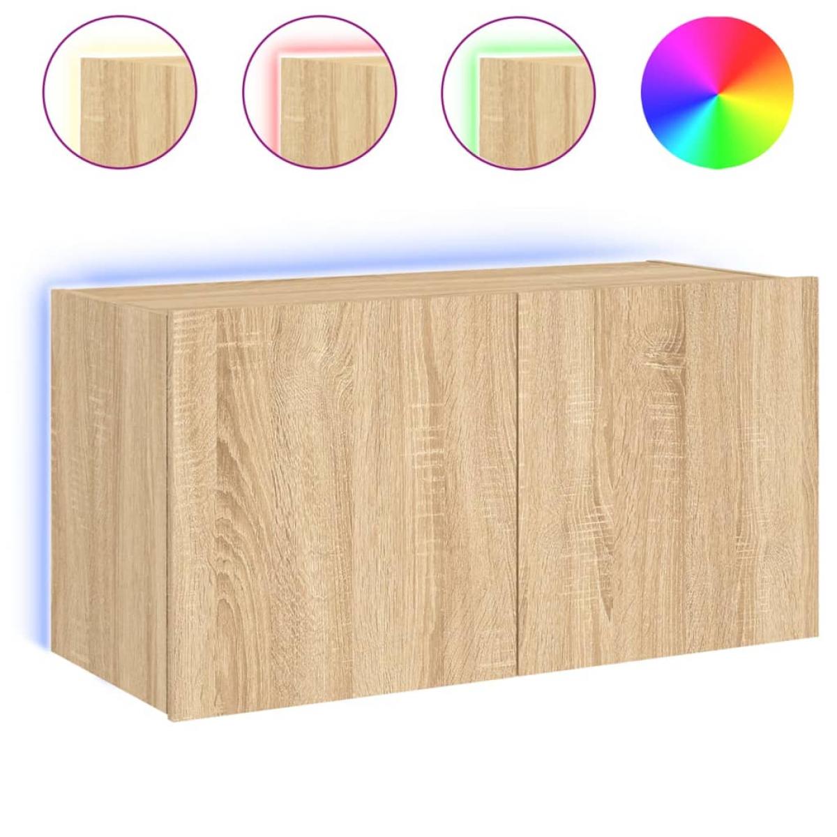 Mueble de TV de pared con luces LED roble Sonoma 80x35x41 cm