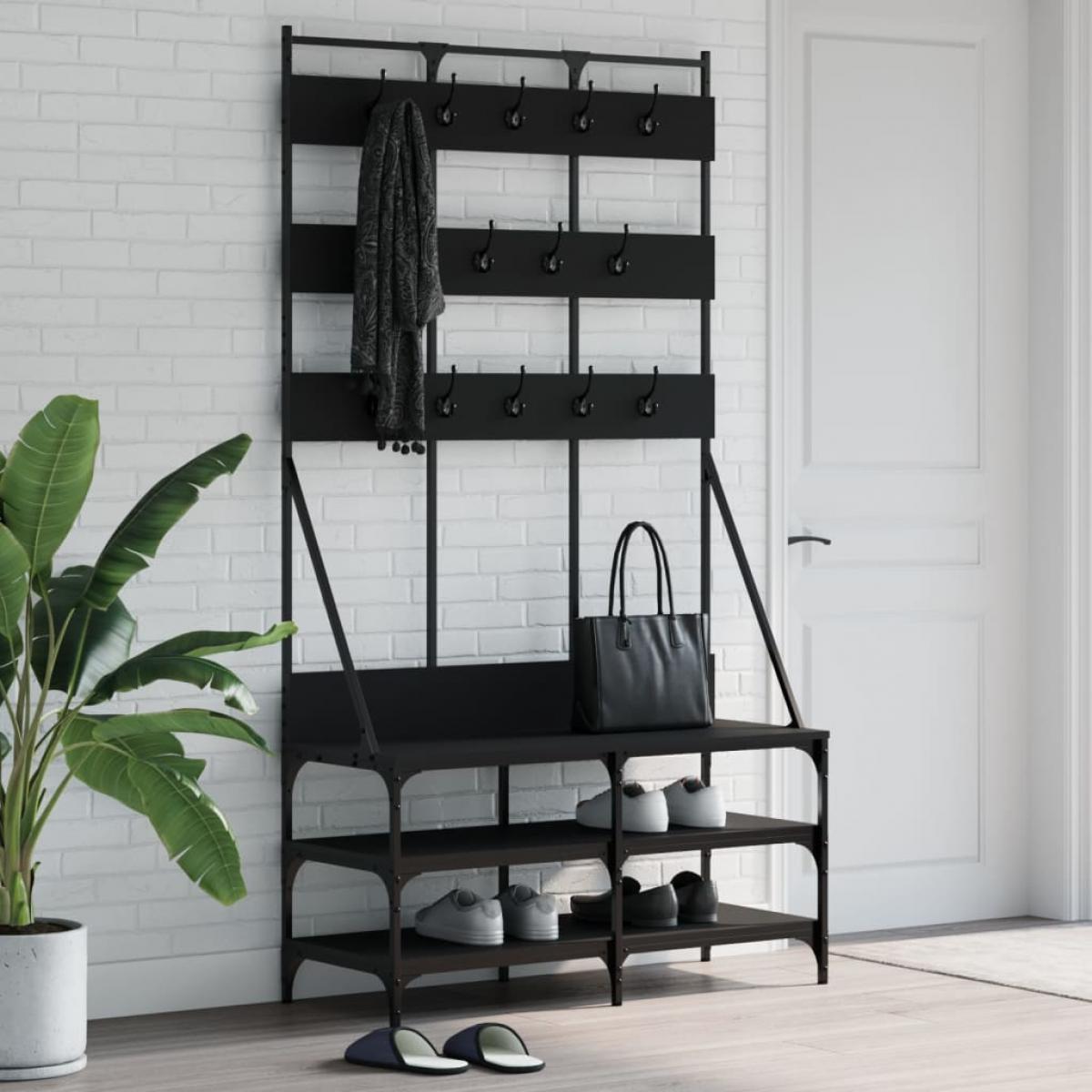 Perchero con zapatero negro 100x40x184 cm