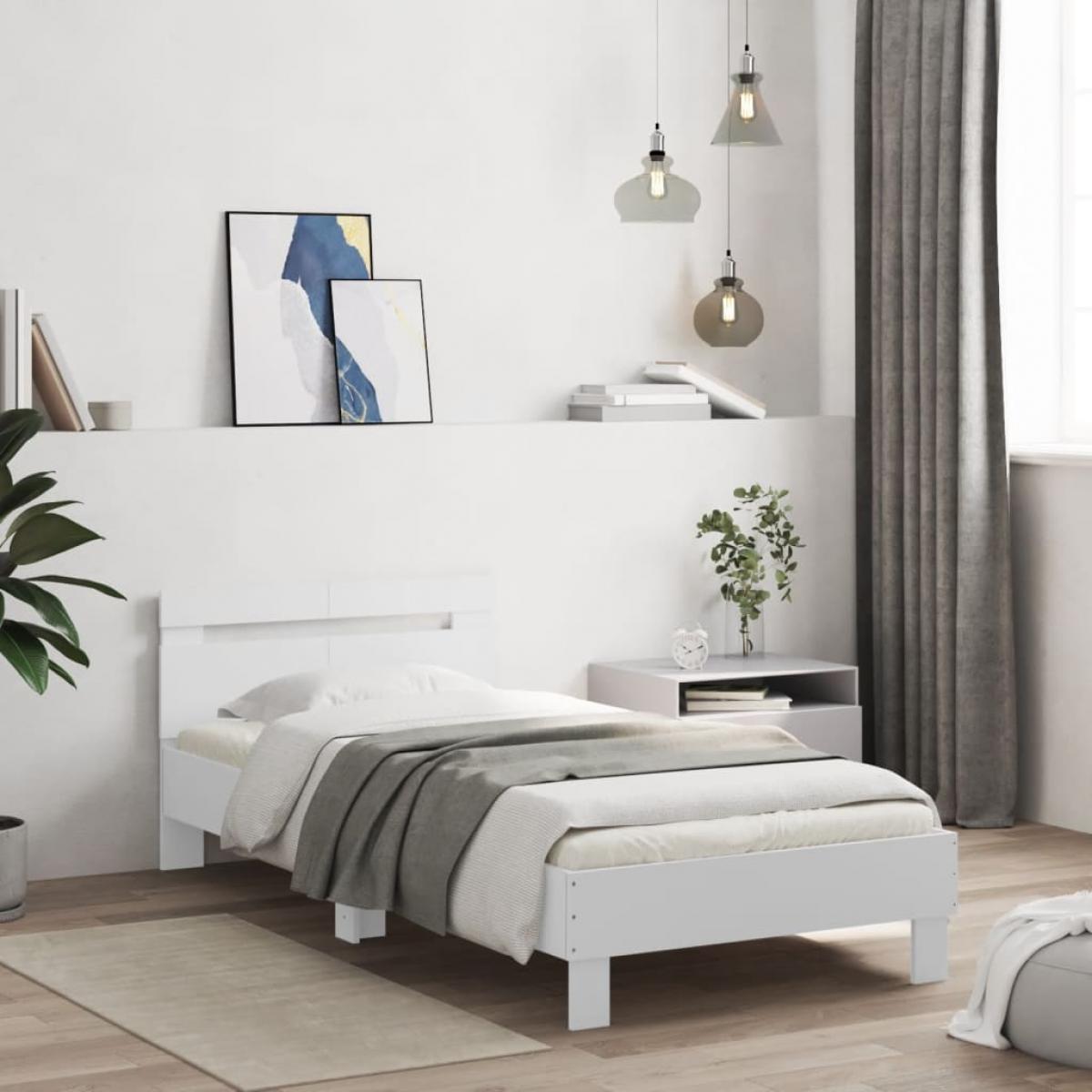 Estructura cama con cabecero madera ingeniería blanco 100x200cm