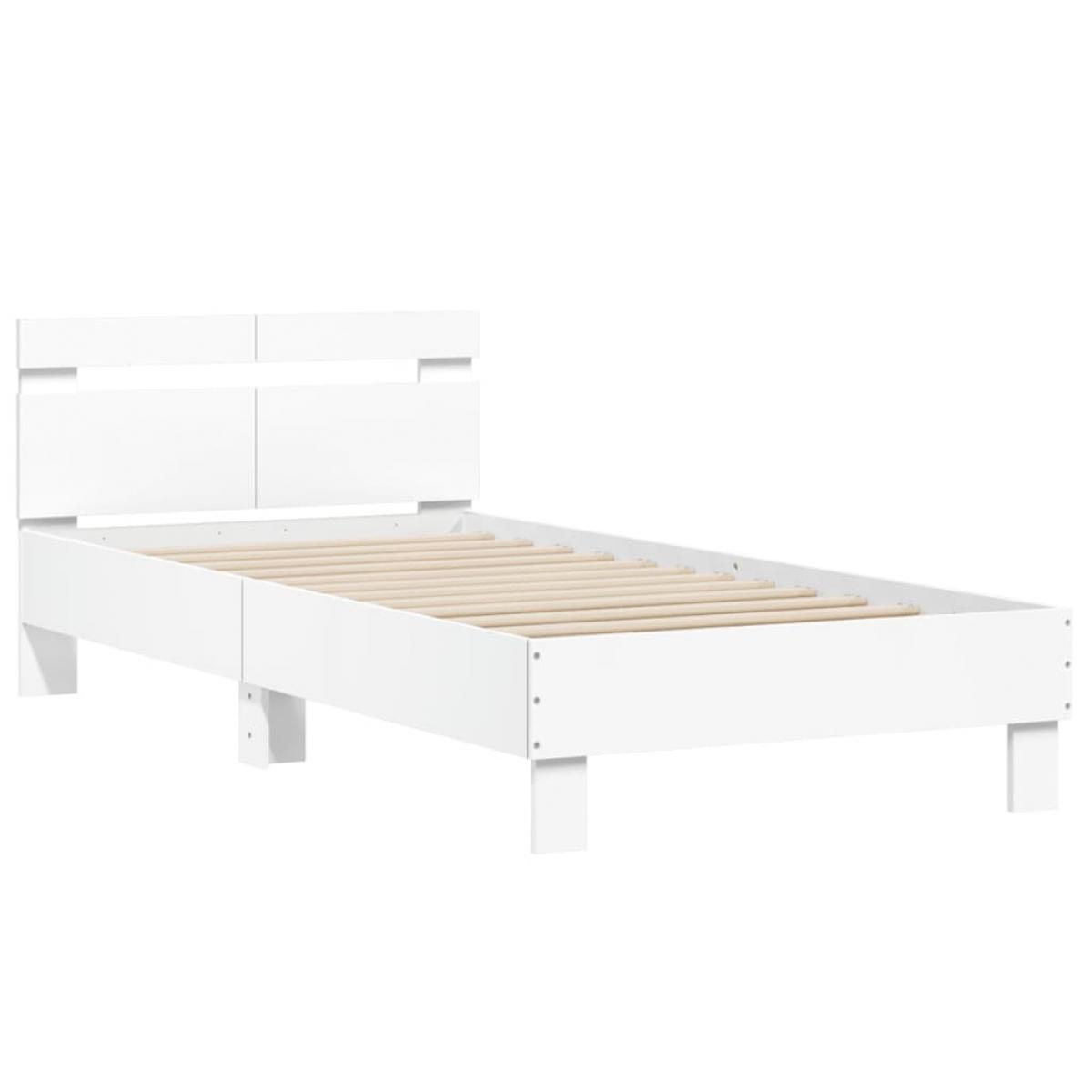Estructura cama con cabecero madera ingeniería blanco 100x200cm