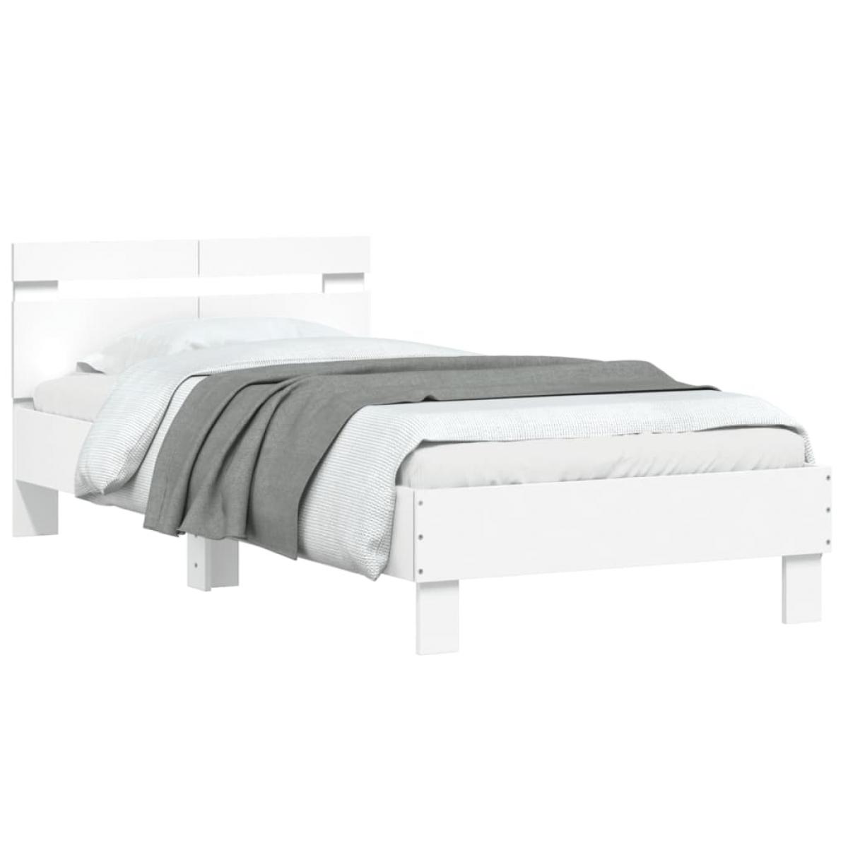 Estructura cama con cabecero madera ingeniería blanco 100x200cm