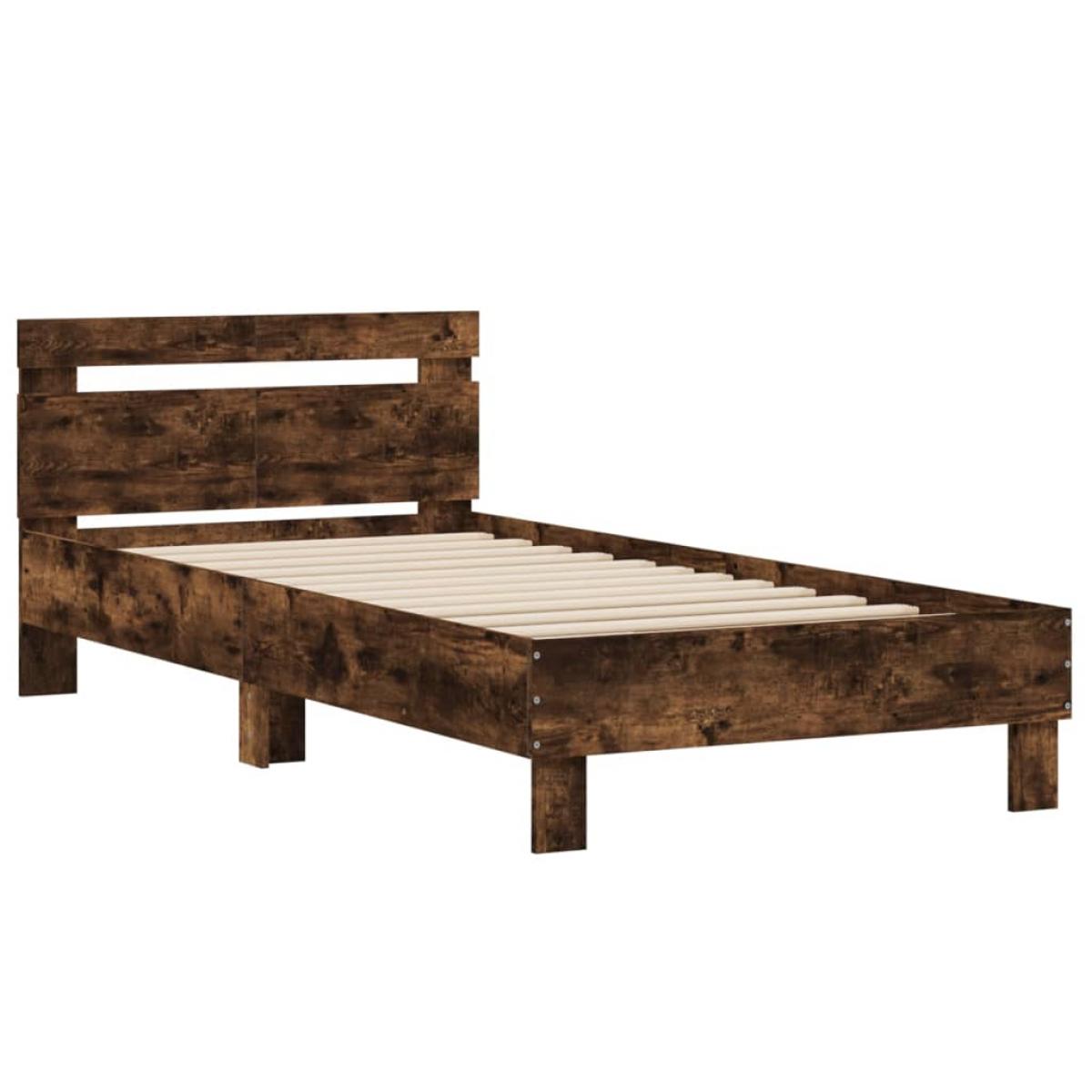 Cama con cabecero madera de ingeniería roble ahumado 100x200 cm