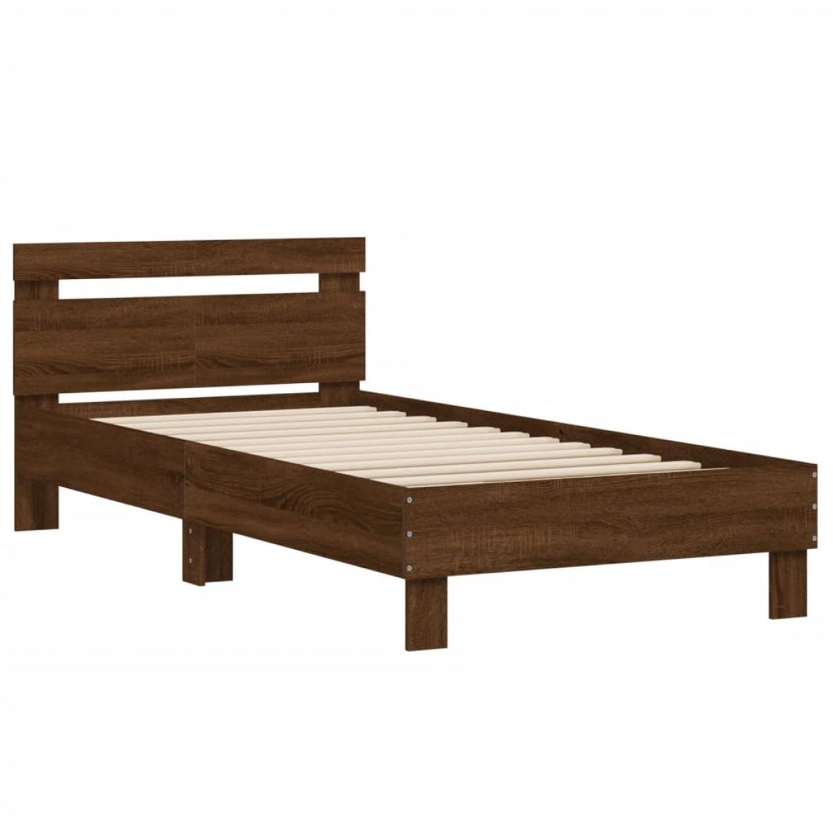 Estructura cama con cabecero sin colchón marrón roble 100x200cm