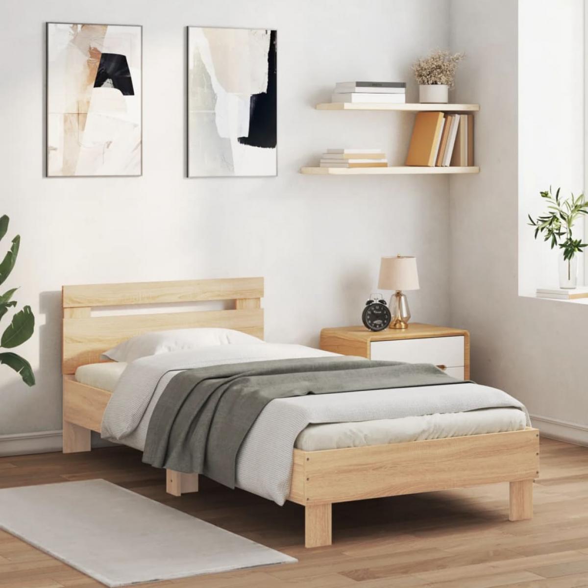 Estructura cama con cabecero sin colchón roble Sonoma 75x190 cm