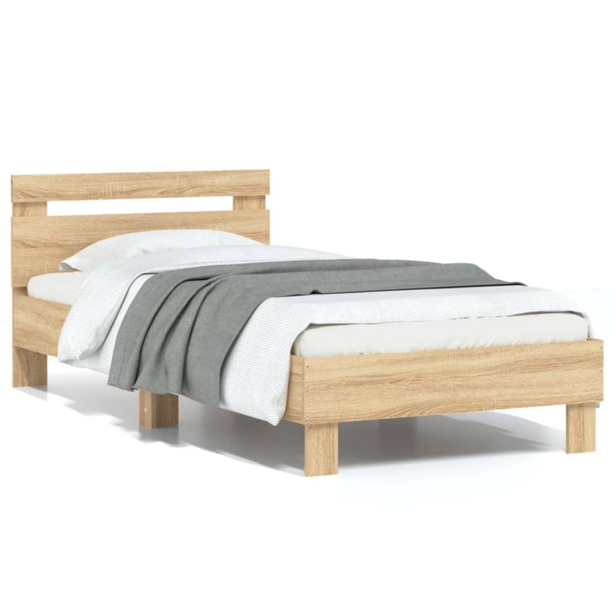 Estructura cama con cabecero sin colchón roble Sonoma 75x190 cm