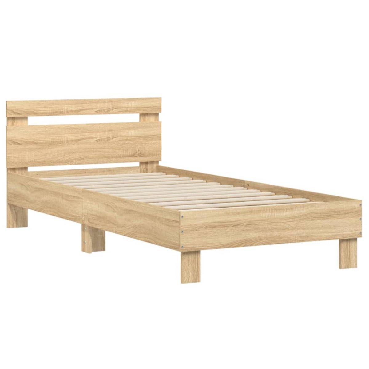 Estructura cama con cabecero sin colchón roble Sonoma 75x190 cm