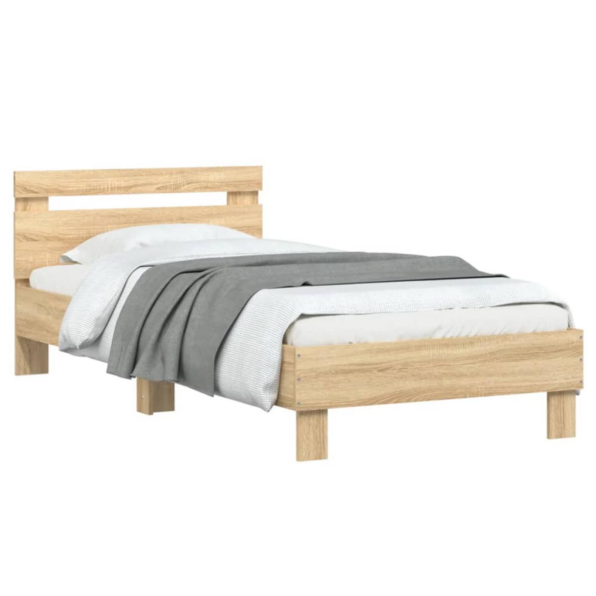 Estructura cama con cabecero sin colchón roble Sonoma 75x190 cm