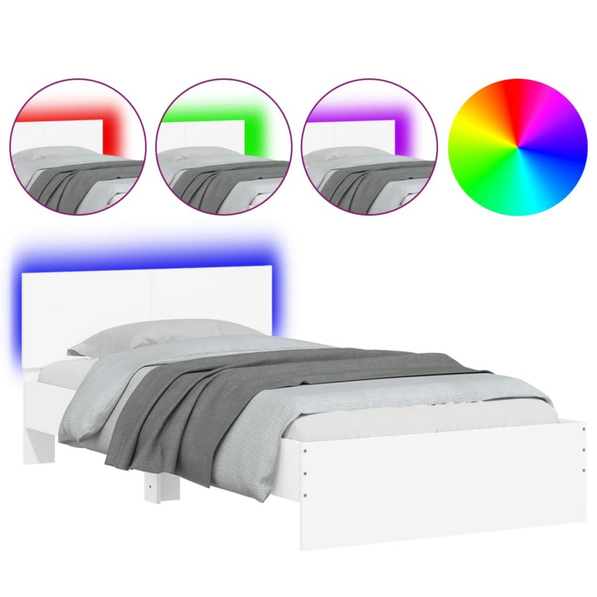 Estructura de cama con cabecero y luces LED blanco 100x200 cm