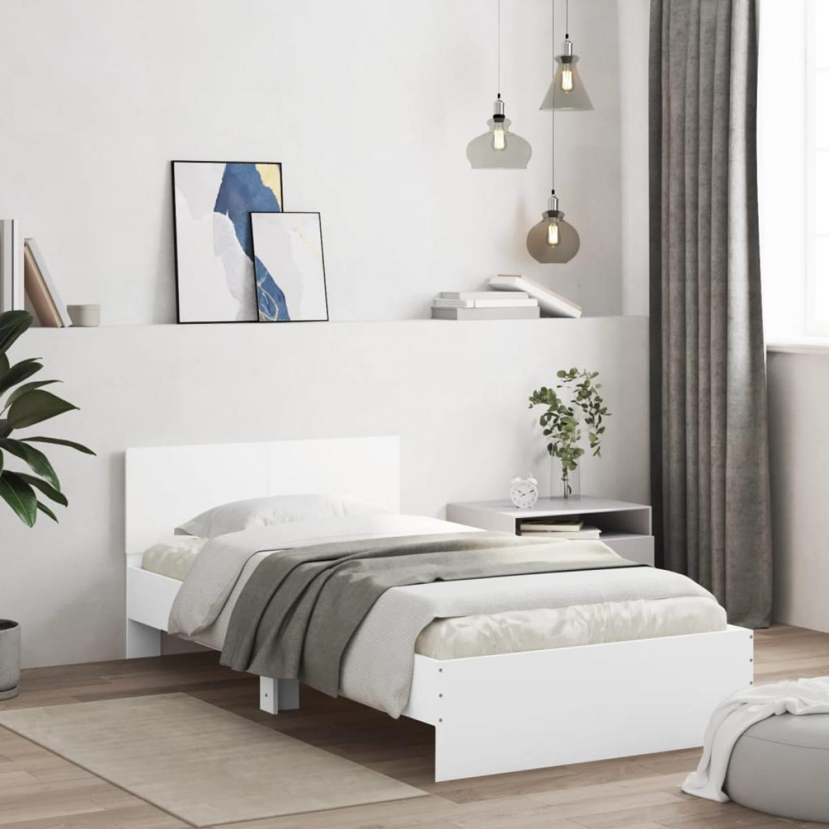 Estructura de cama con cabecero y luces LED blanco 100x200 cm
