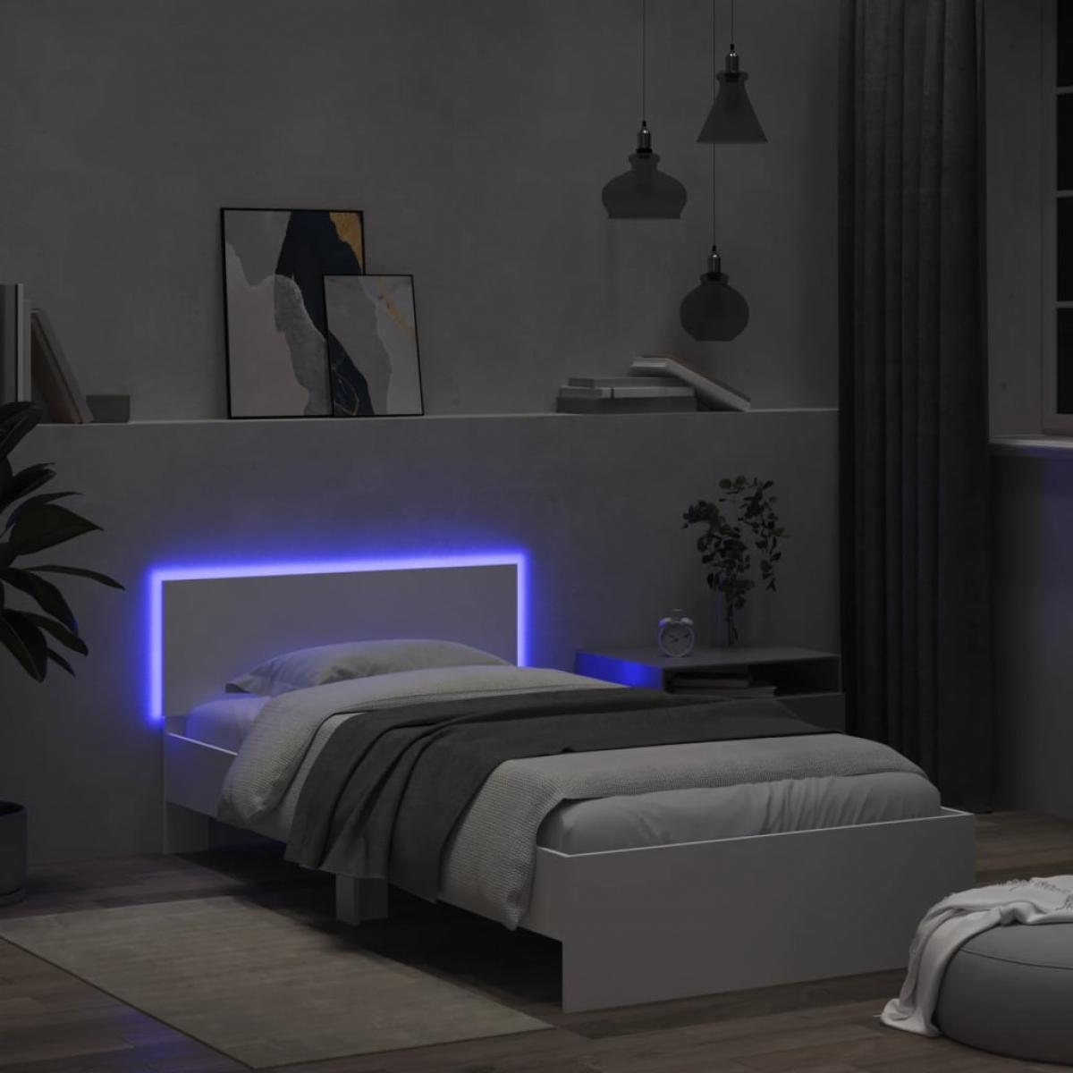 Estructura de cama con cabecero y luces LED blanco 100x200 cm