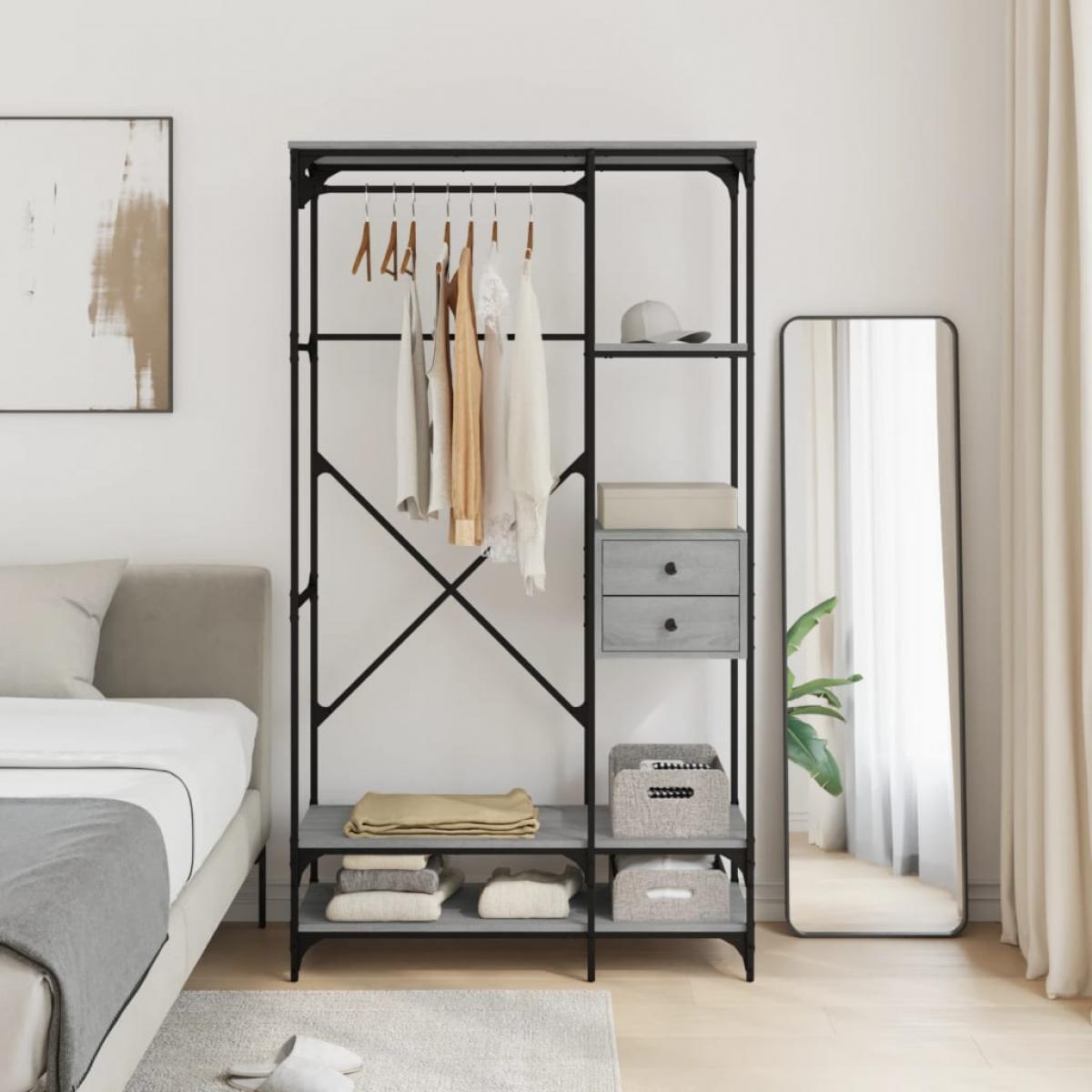 Armario con cajones madera ingeniería gris Sonoma 100x40x180 cm