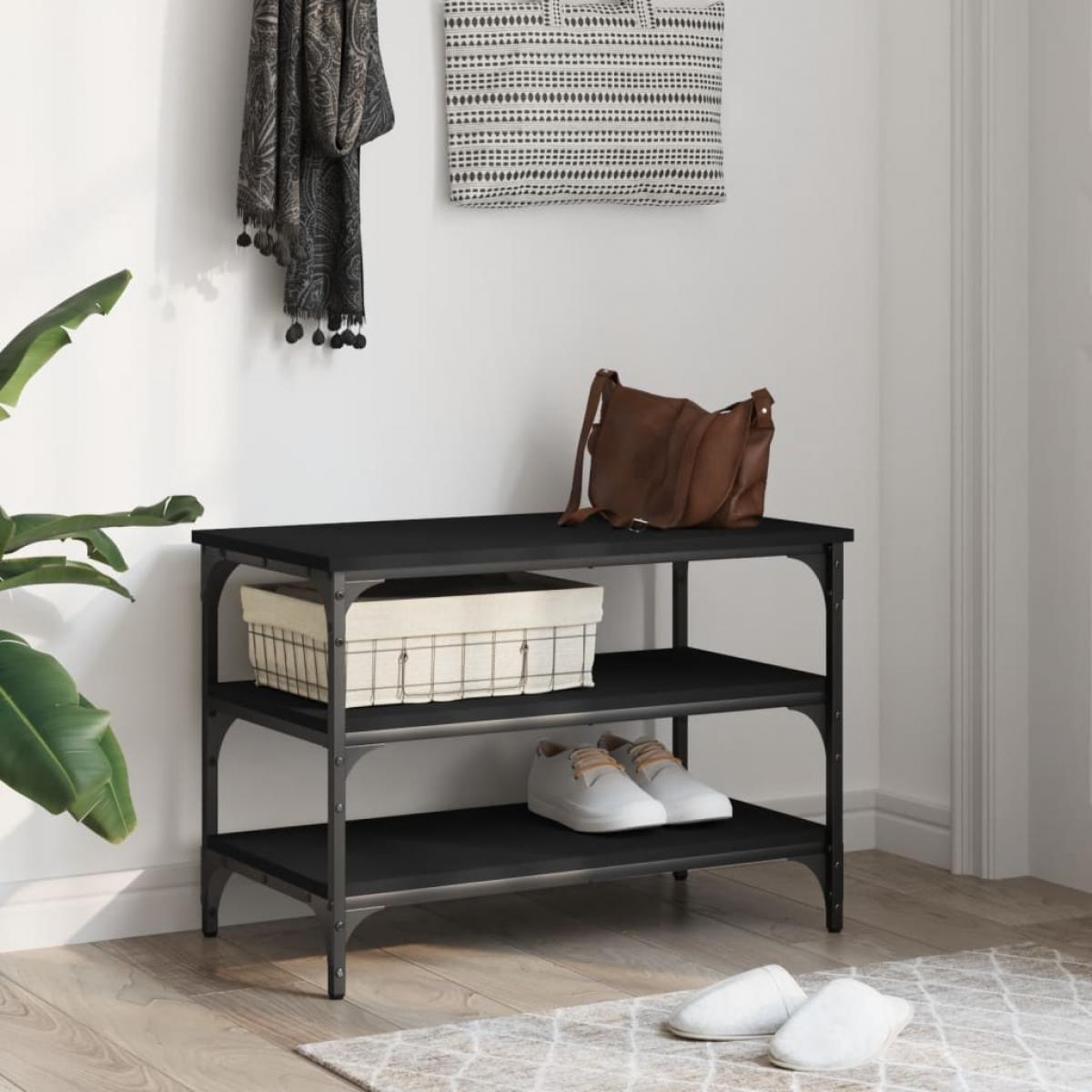Banco zapatero madera de ingeniería negro 70x38,5x49 cm