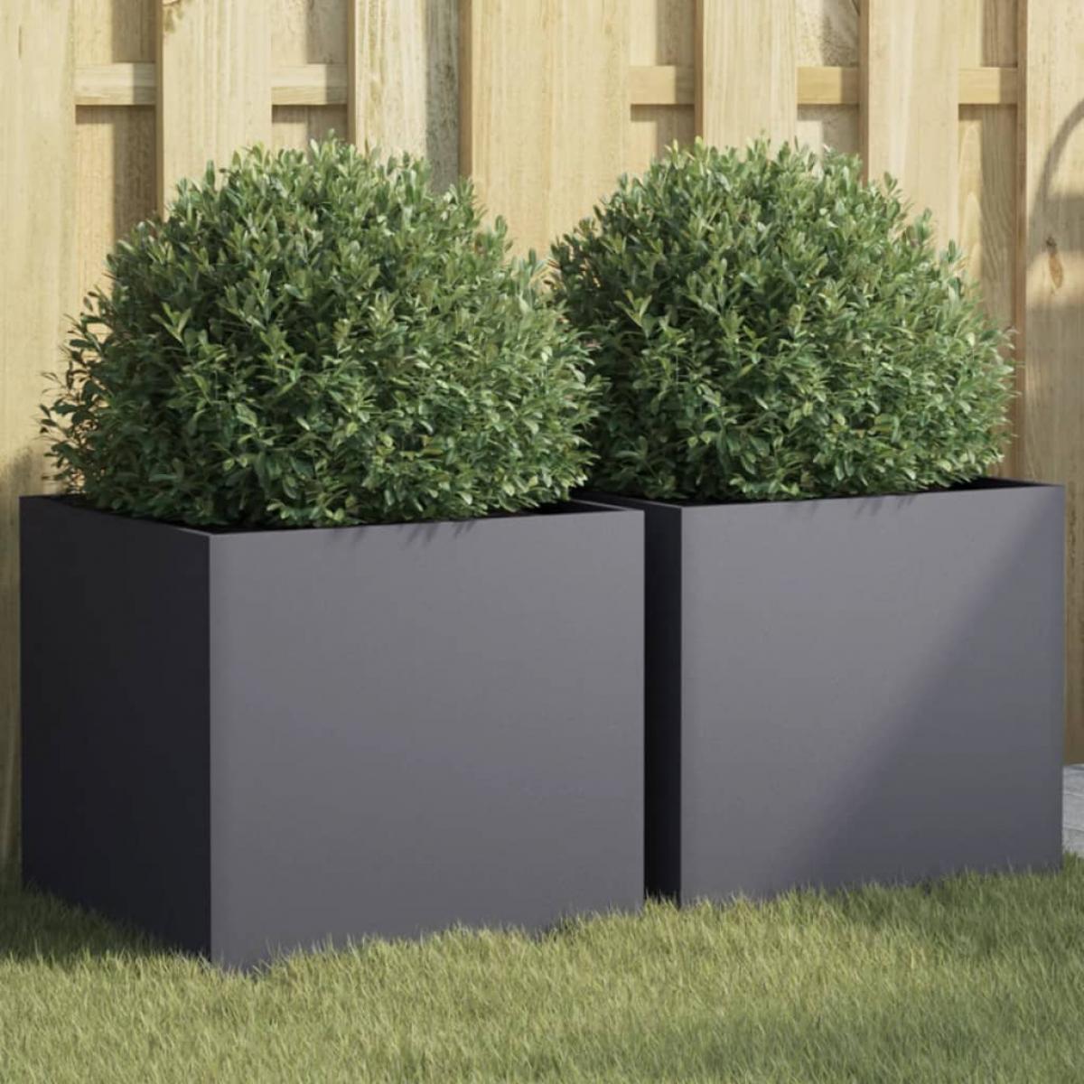 Jardineras 2 unidades acero gris antracita 42x40x39 cm