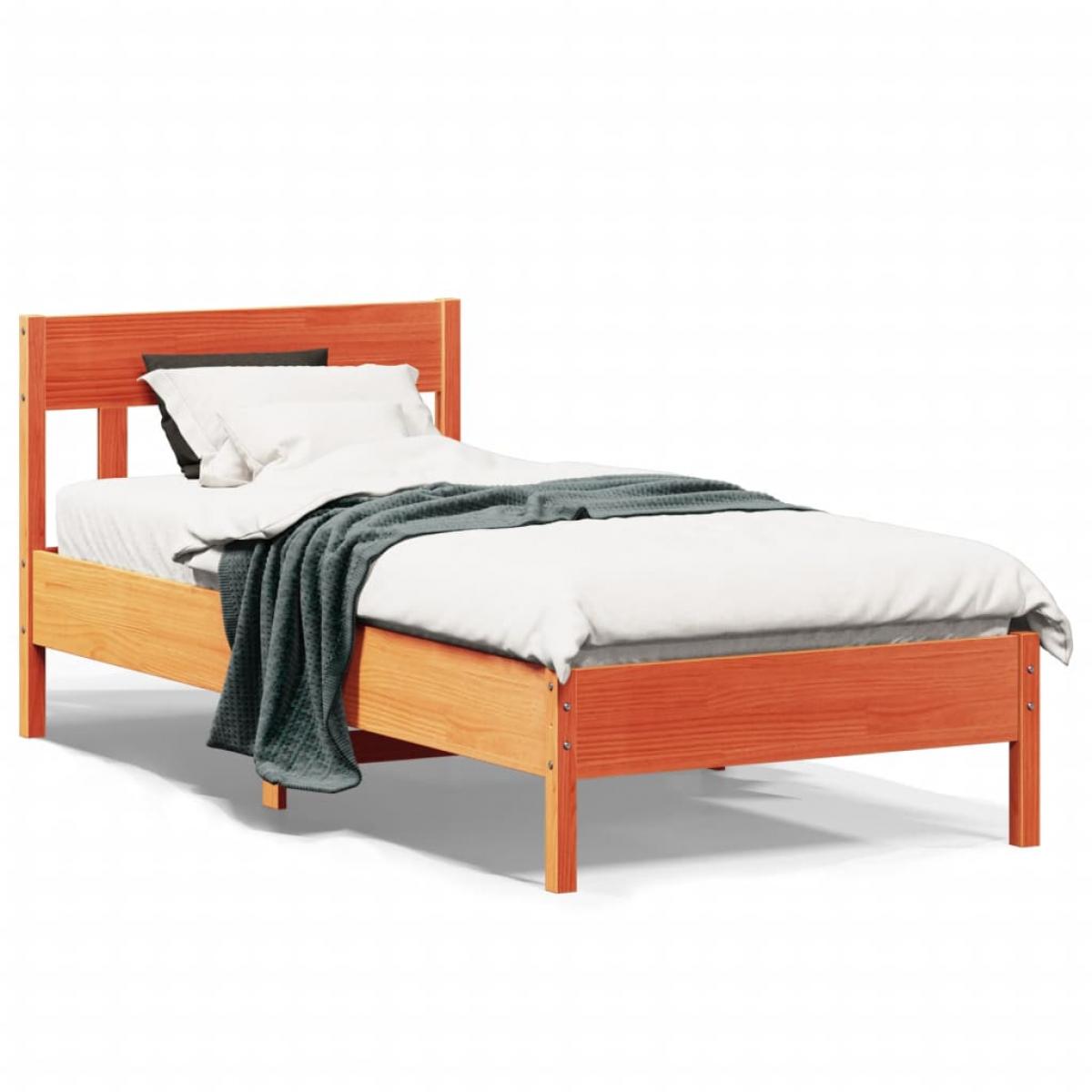 Cama sin colchón madera maciza de pino marrón cera 100x200 cm