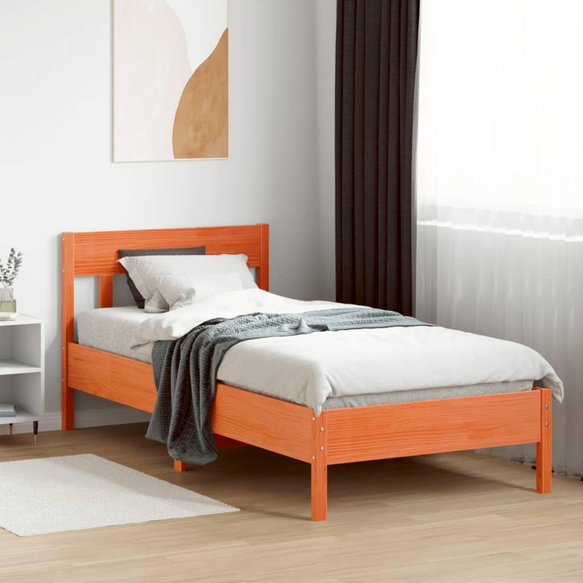 Cama sin colchón madera maciza de pino marrón cera 100x200 cm