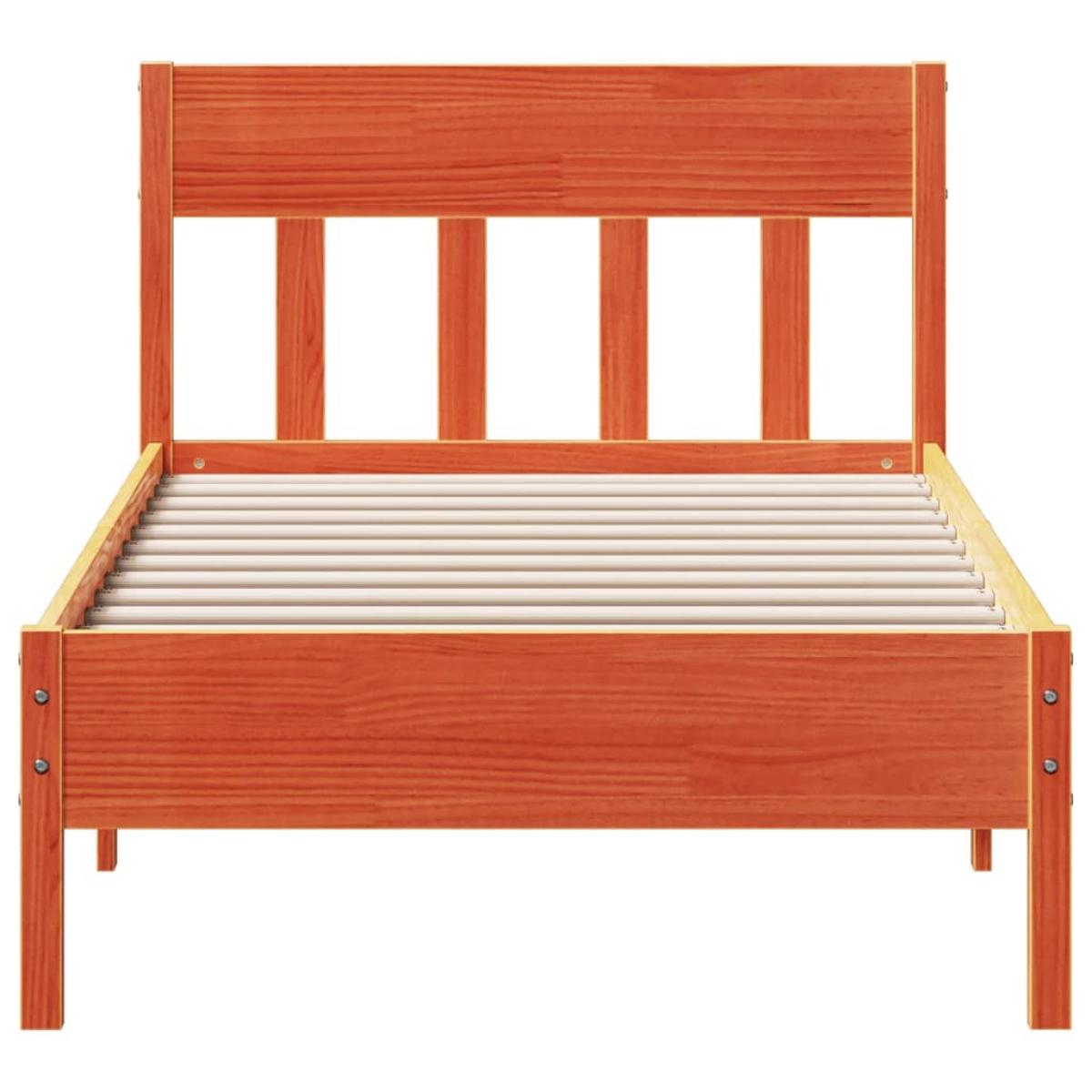 Cama sin colchón madera maciza de pino marrón cera 100x200 cm