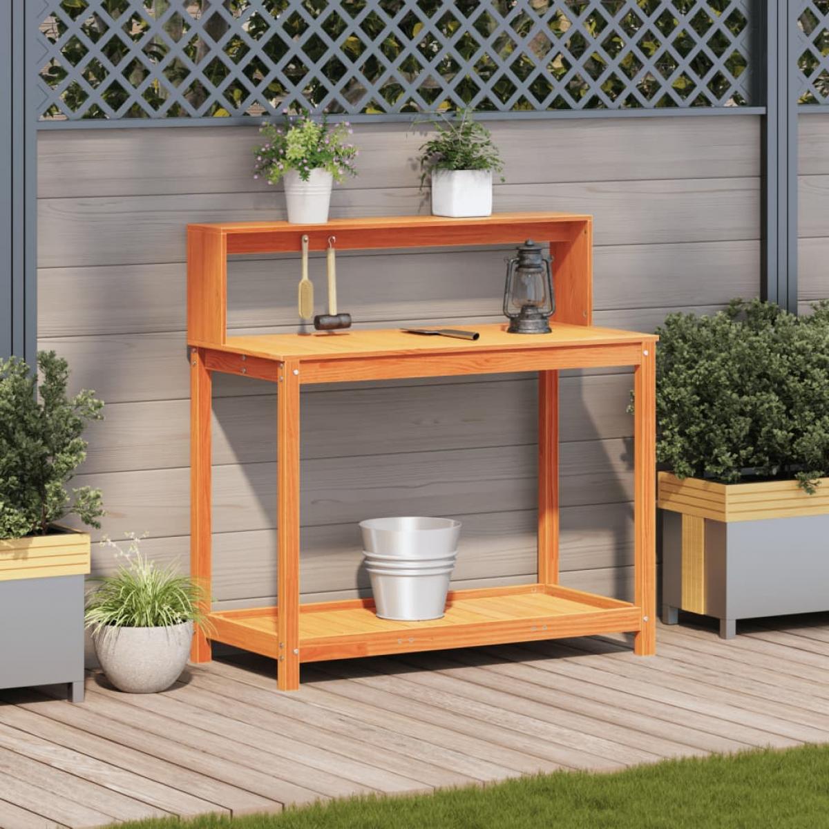 Mesa plantación con estantes madera pino marrón 108x50x109,5 cm
