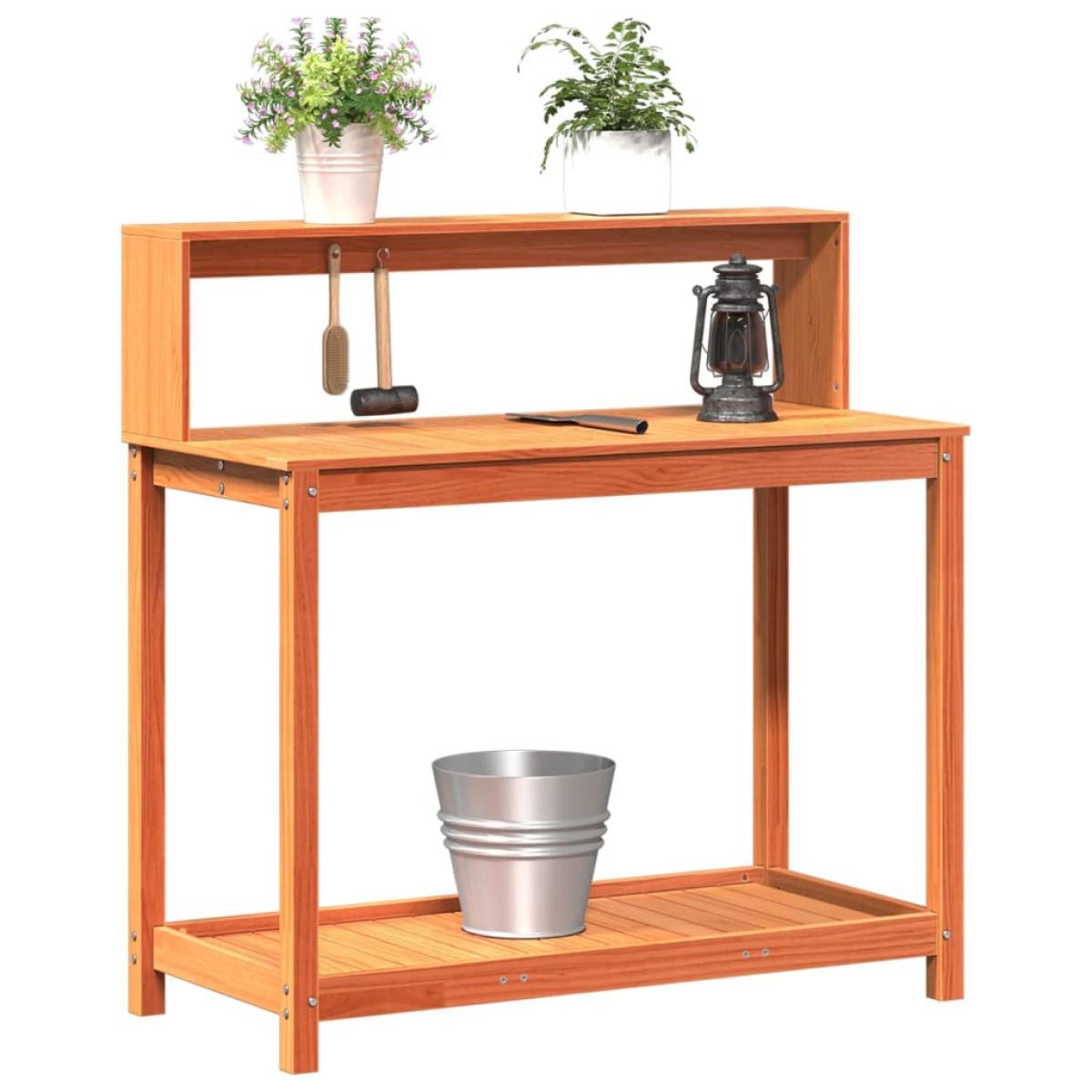 Mesa plantación con estantes madera pino marrón 108x50x109,5 cm